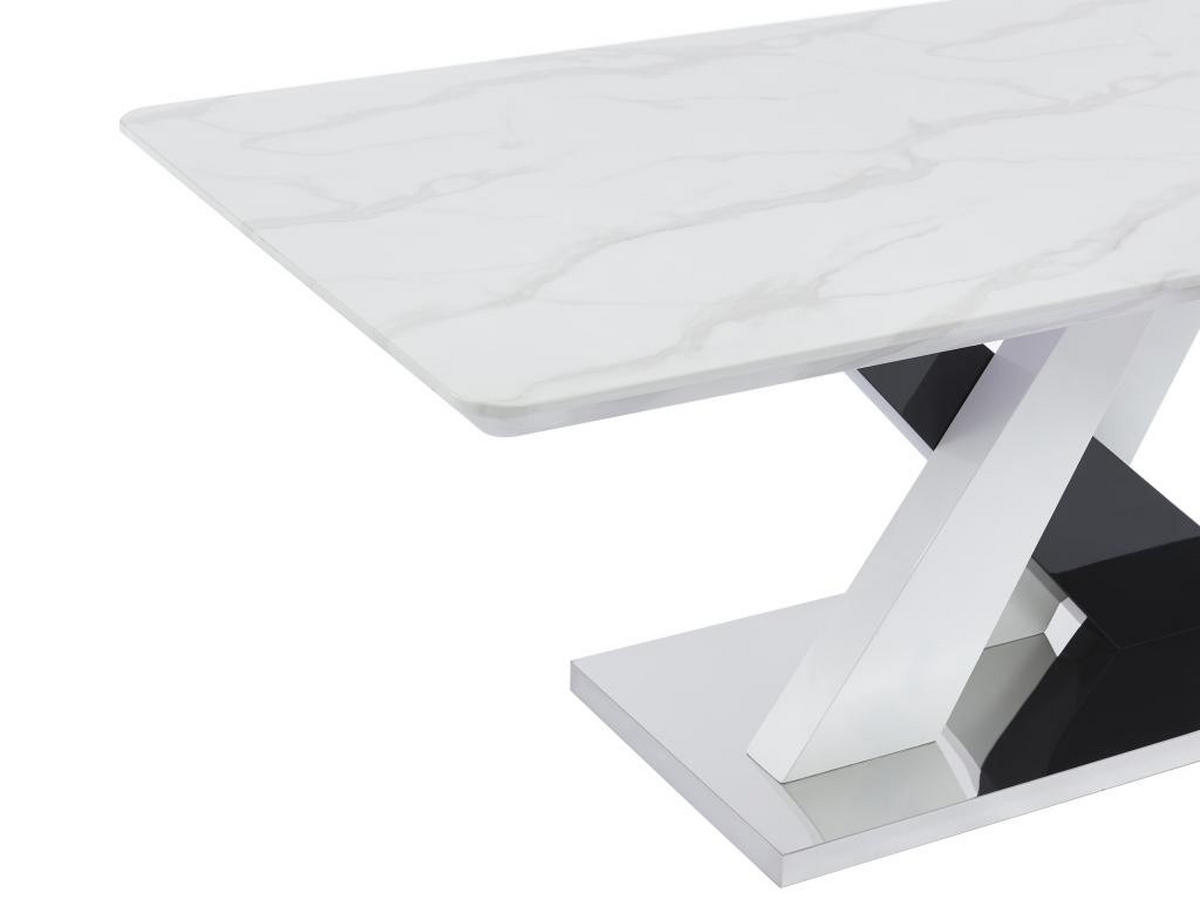 ESSTISCH 8 Personen - MDF & Edelstahl - Marmor-Optik Weiß & Schwarz - EVAELA - Schwarz, Holz (200/100/76cm) - Vente-Unique