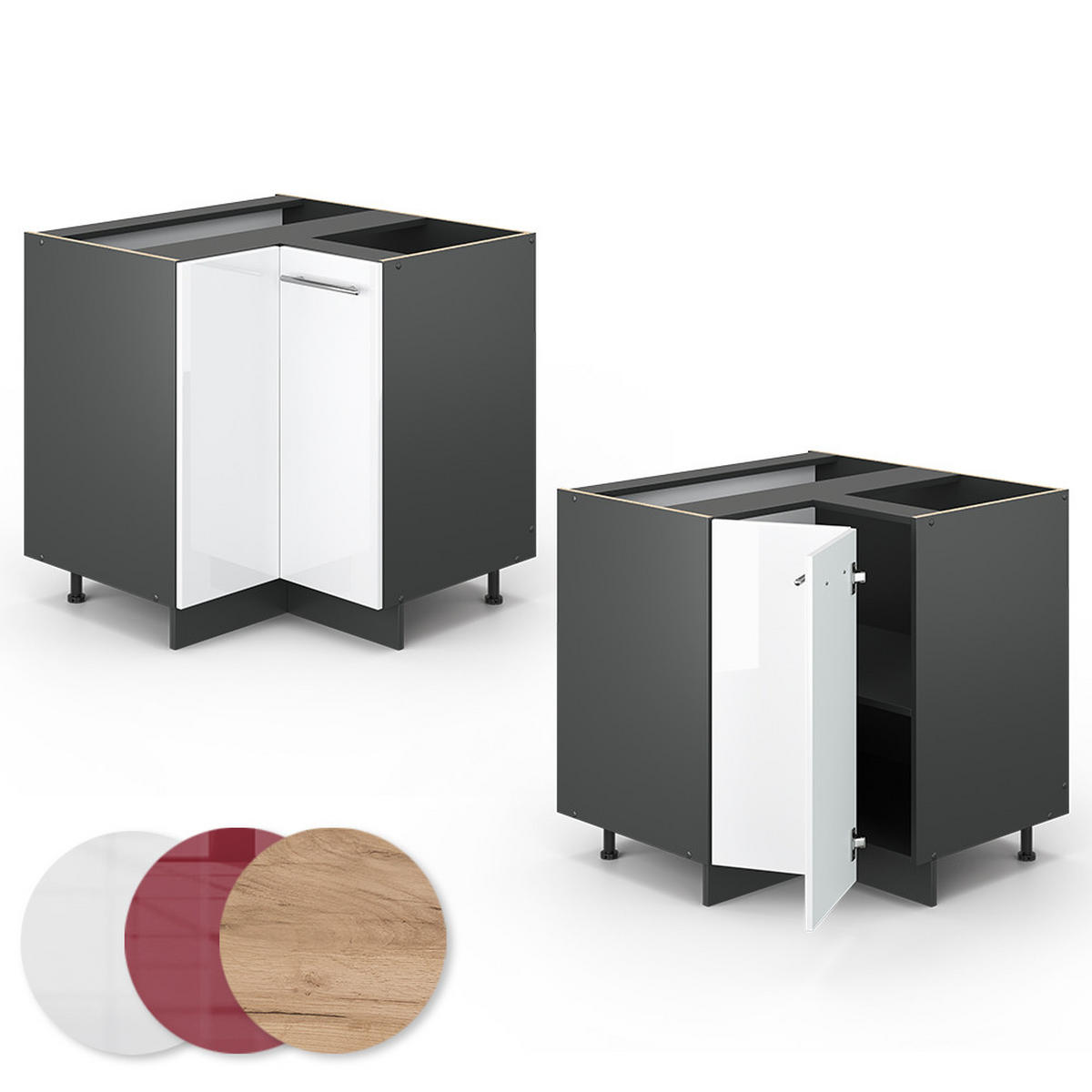 ECKUNTERSCHRANK Fame-Line Weiß Hochglanz 80.5 cm ohne Arbeitsplatte - Weiß Hochglanz/Anthrazit, Holzwerkstoff (80.5/82/51.6cm) - Vicco