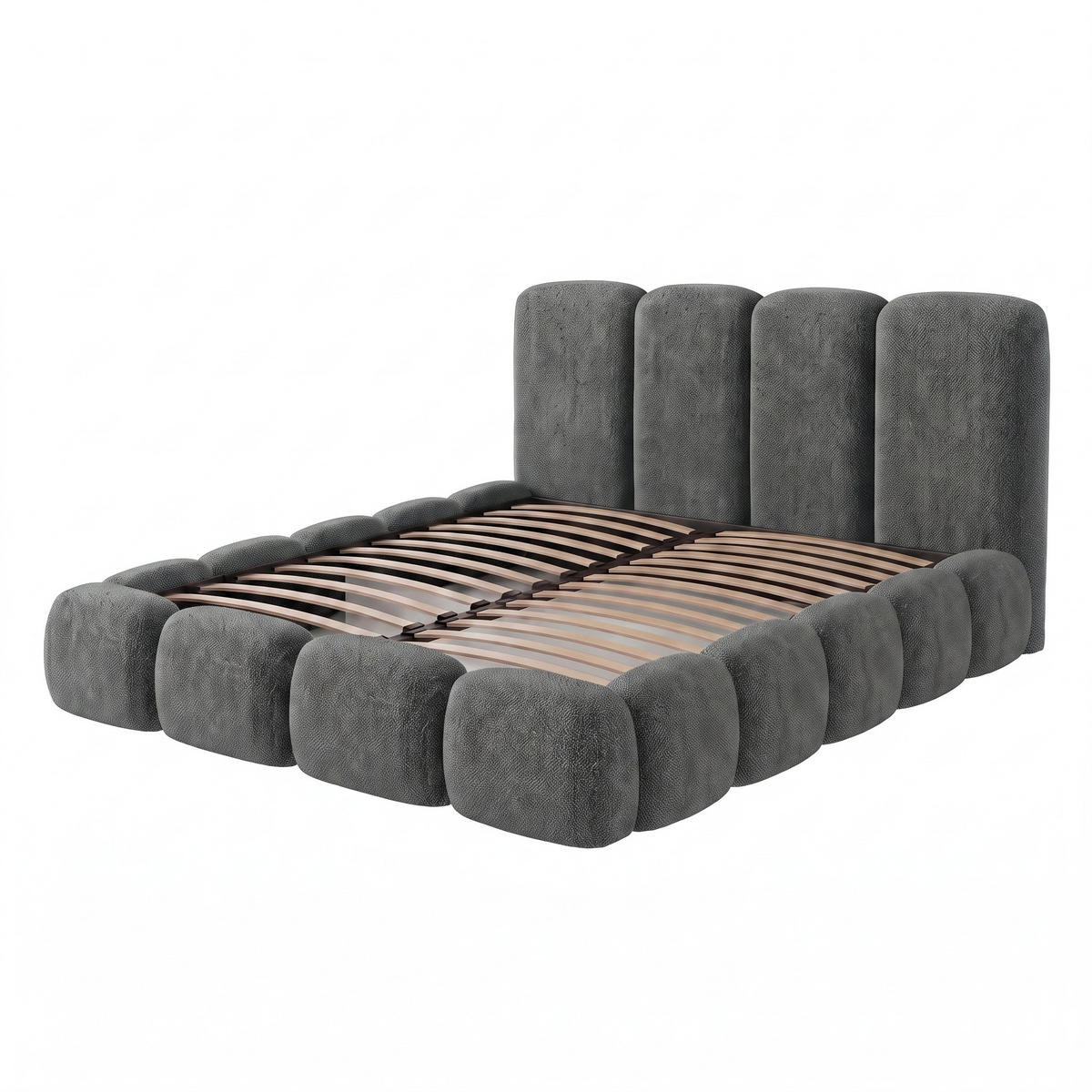 POLSTERBETT SUENO MAXI 200x200 cm in Dunkelgrau, gepolstertes Kopfteil, Metalllattenrost, Bettkasten, Chenille-Stoff - Dunkelgrau/Naturfarben, Holz/Textil (200/200cm) - Muffo