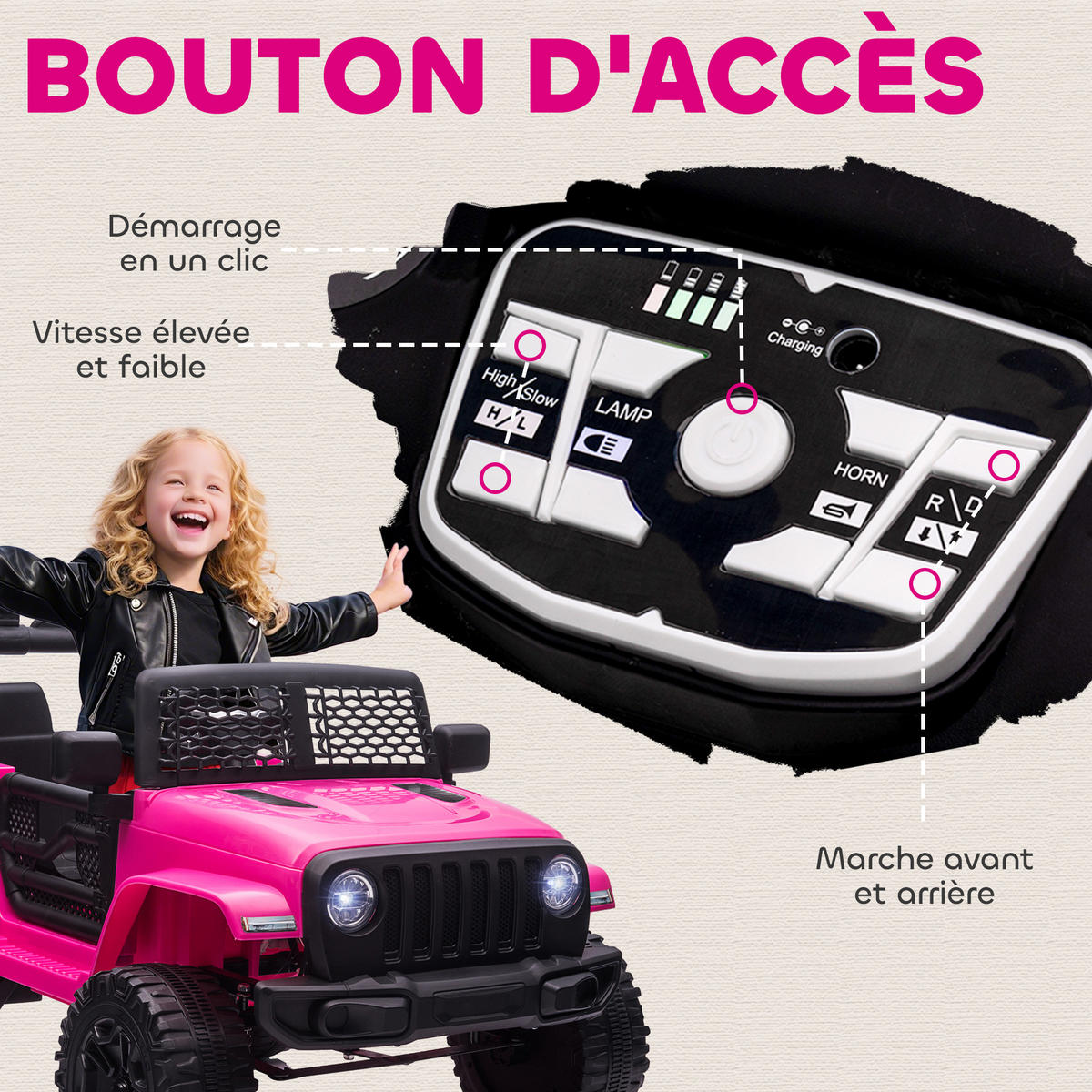 ELEKTRO-KINDERAUTO DE-13082 Heckantrieb Rosa - Pink, Kunststoff (100/65/72cm) - ComfortXL