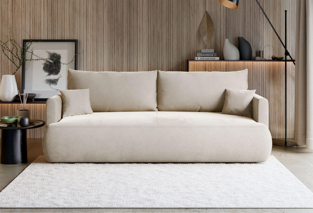 3-SITZER SOFA Ovo Mini Creme Velours Easy-Clean - Creme/Schwarz, Kunststoff/Textil (226/90/97cm) - Selsey