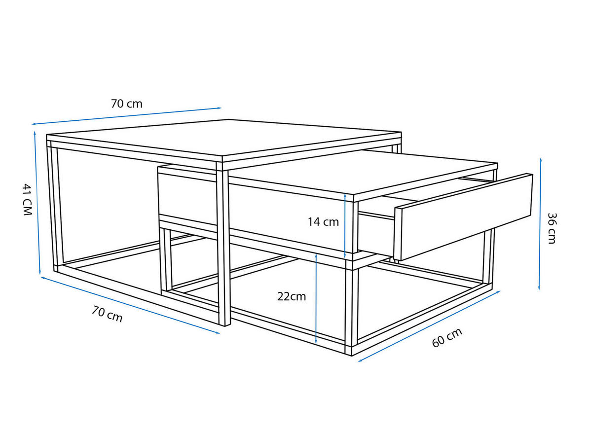 COUCHTISCH quadratisch Weiß, MDF Tischplatte, Rahmen Schwarz - Schwarz/Weiß, Holzwerkstoff (70/70/42cm) - Idohome