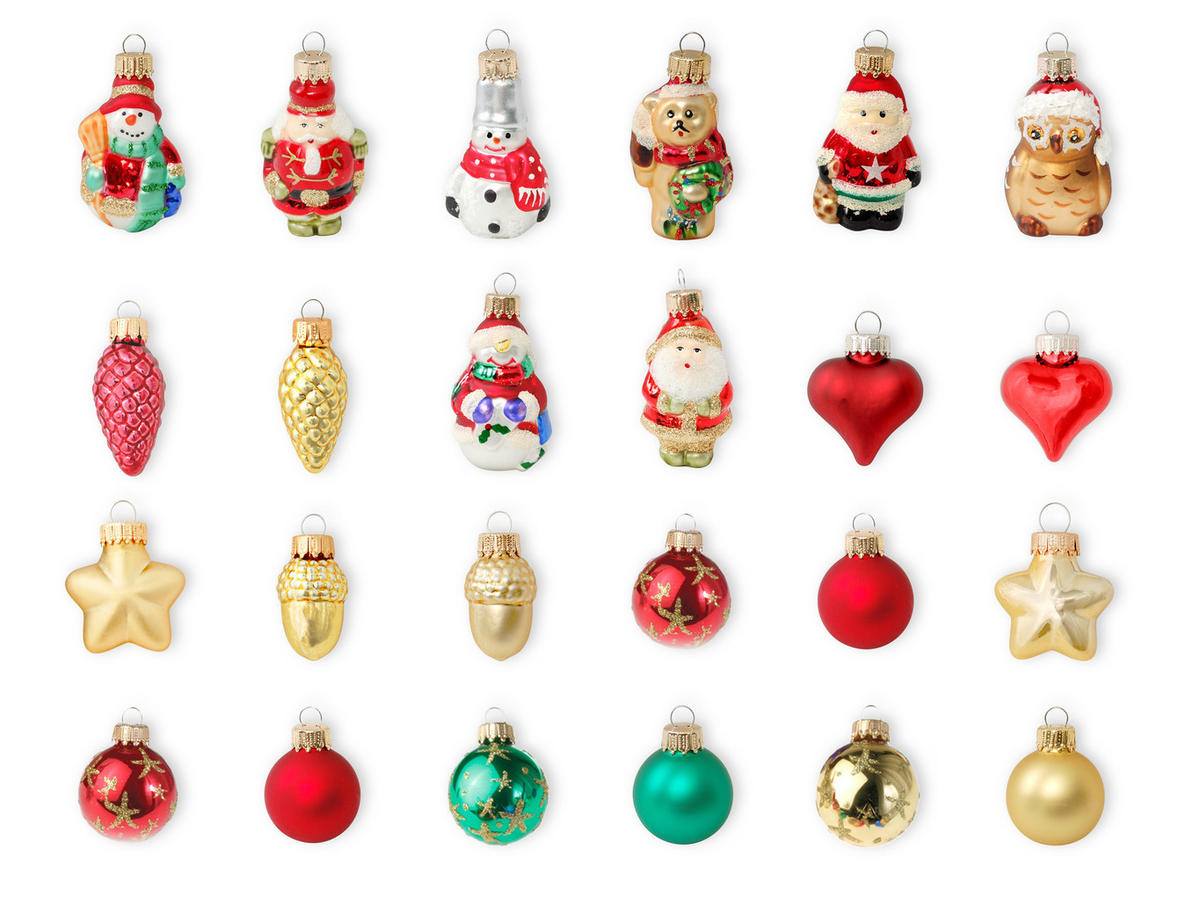 CHRISTBAUMSCHMUCK Adventskalender Haus mit Figuren Mehrfarbig 4cm (Glas / 24 Stk.) - Multicolor, Glas (3/4/3cm) - Krebs Glas Lauscha