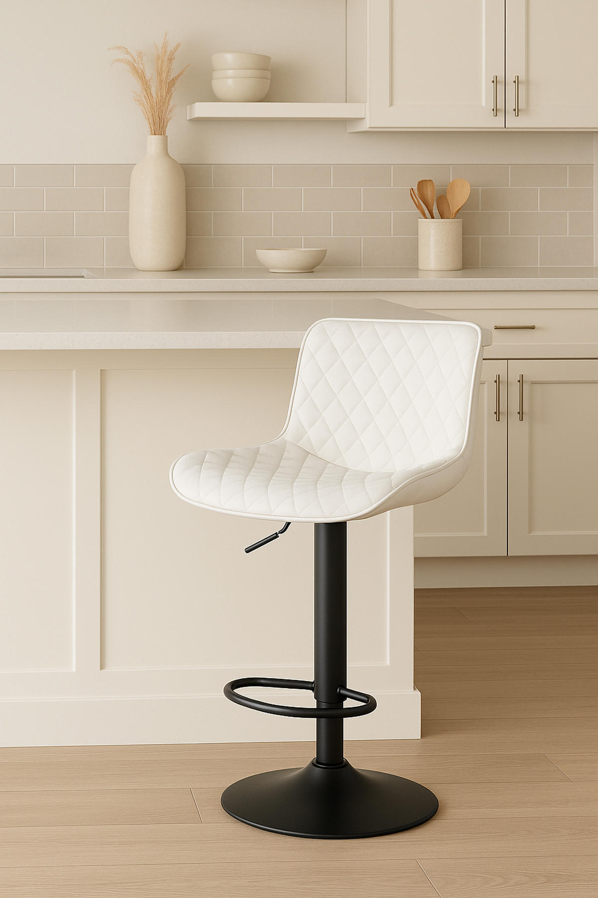 BARHOCKER Minerva Kunstleder weiß - Schwarz/Weiß, Kunststoff/Metall (48/105/54cm) - TPFLiving