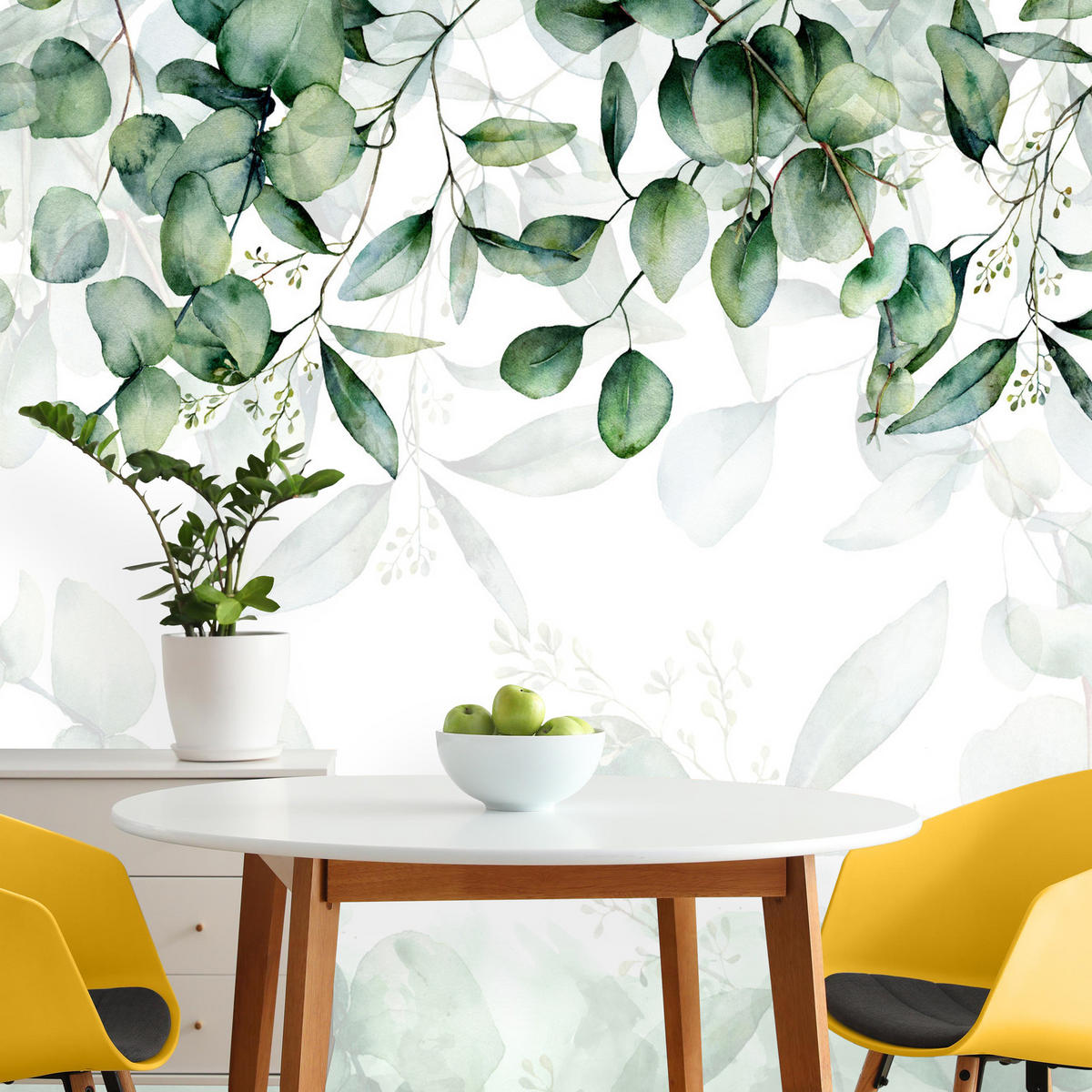 FOTOTAPETE Eukalyptus Blätter Pflanzen Natur 300x210 - Weiß/Grün, Papier (300/210cm) - Muralo