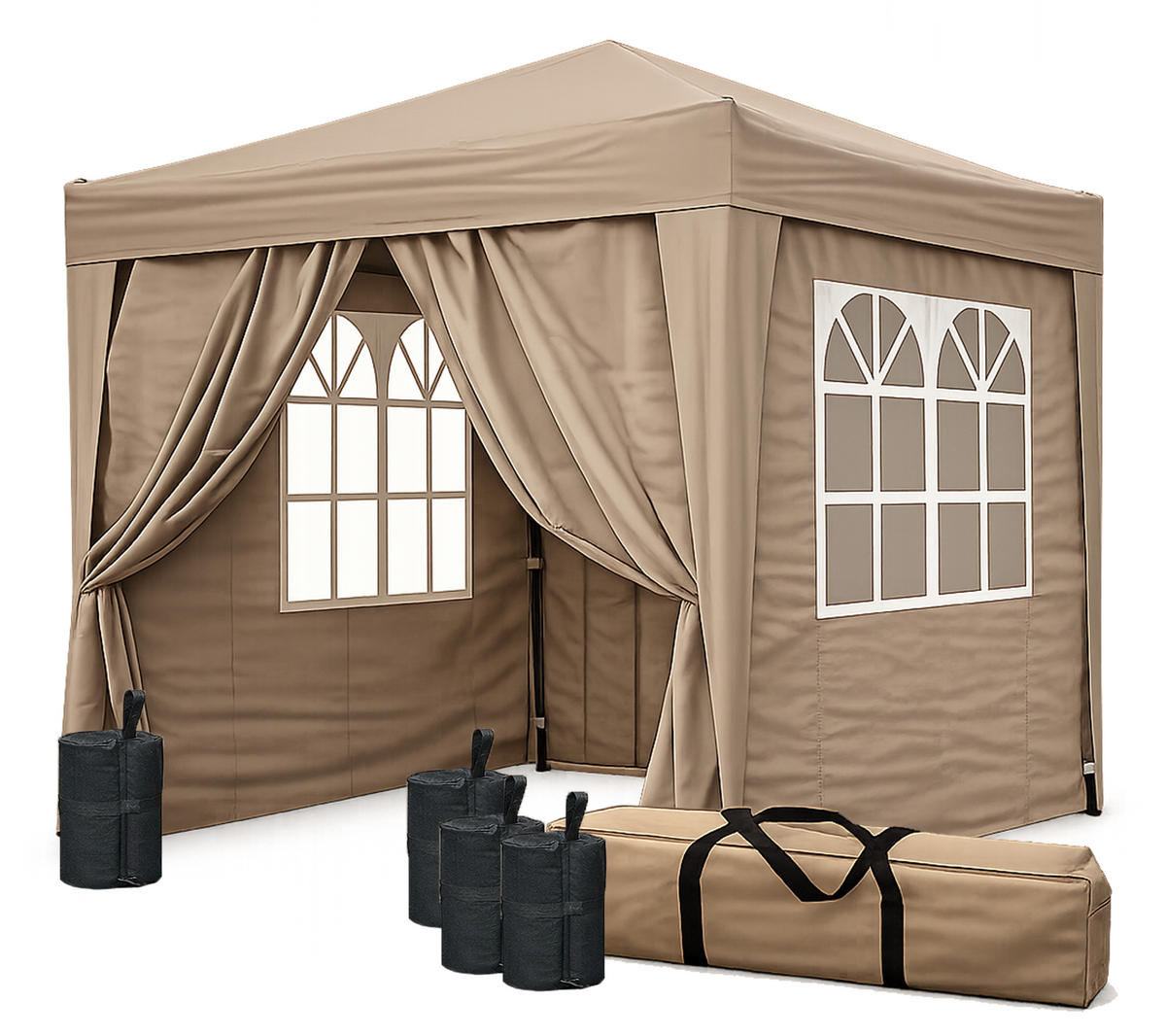 FALTPAVILLON 2/2 m Graubeige inkl. 4 Fußgewichten - Braun, Metall (200/245/200cm) - QUICK STAR