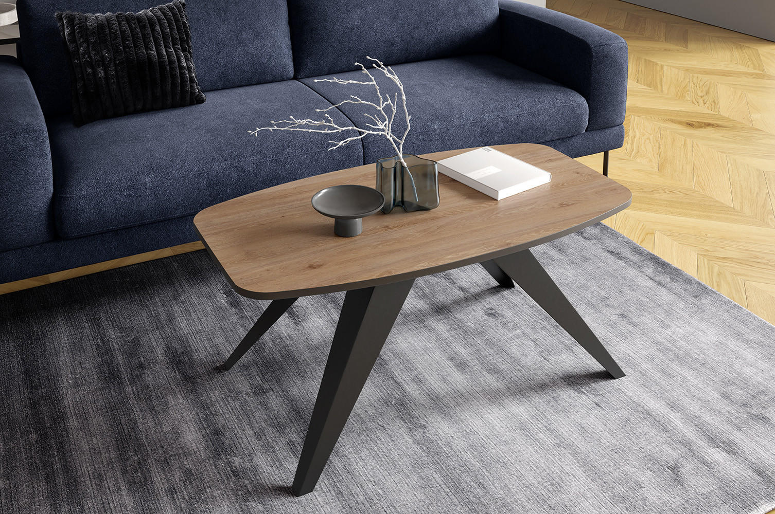 COUCHTISCH Luna Davos Eiche Trüffelbraun / Schwarz 120 / 60 / 48cm - Trüffeleichefarben/Schwarz, Holz/Holzwerkstoff (60/120/48cm) - Feldmann-Wohnen