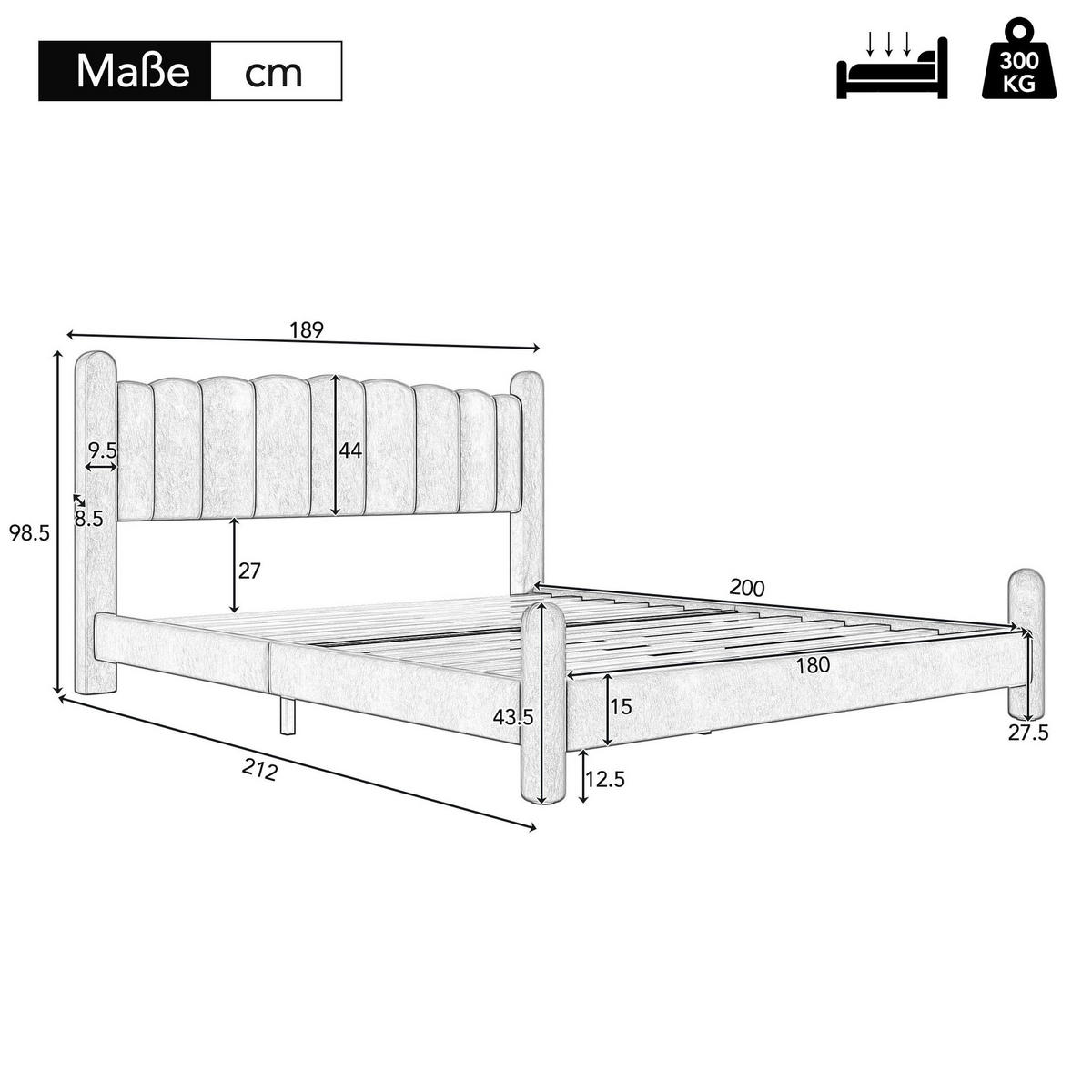 POLSTERBETT mit Lattenrost 180x200 cm Samt Beige - Beige, Metall (180/200cm) - Meubliv