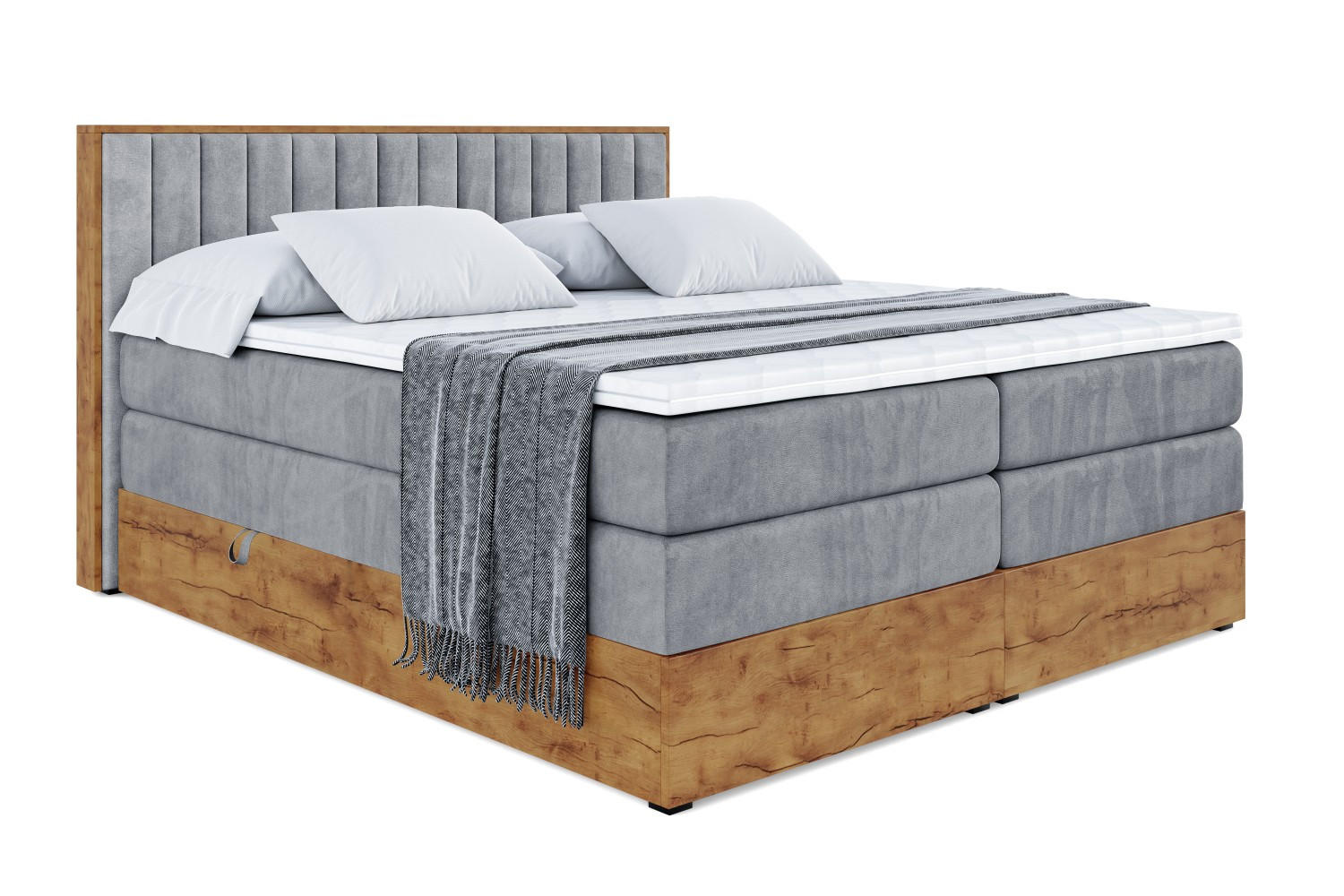 BOXSPRINGBETT mit Matratze H3|H4 und Lattenrost - LOLLI4 KING-160x200 - Grau Casablanca - Grau, Holzwerkstoff (160/200cm) - ALTDECOR