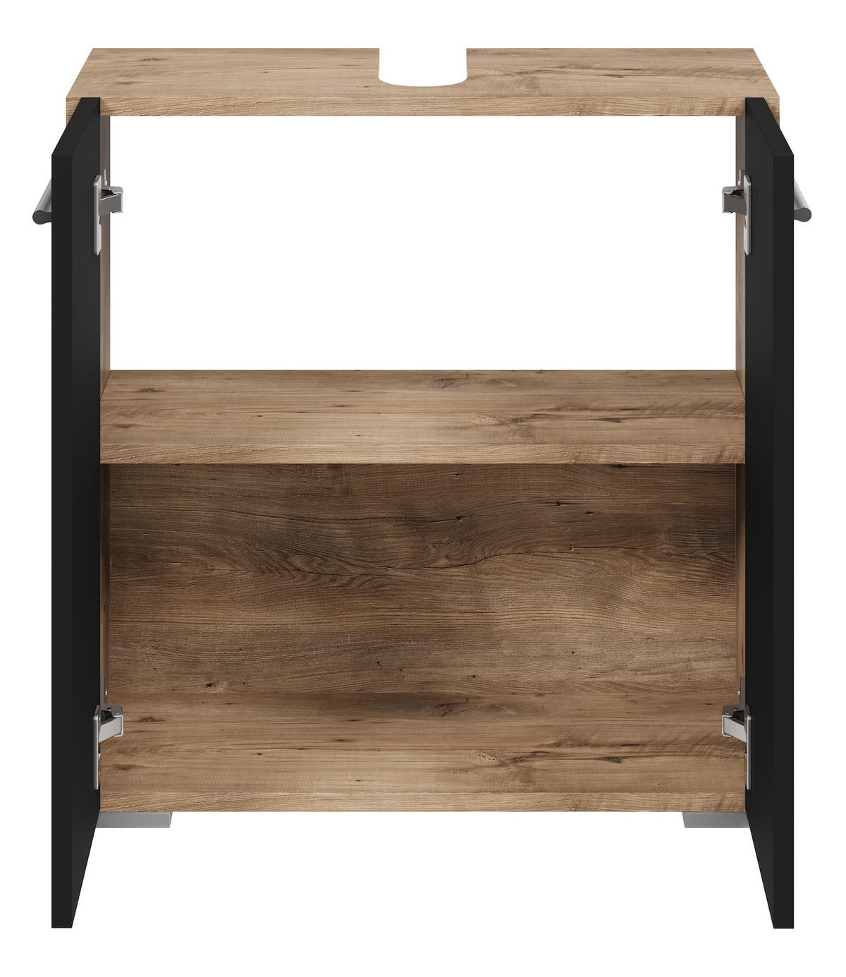 WASCHBECKENUNTERSCHRANK Jupiter 2 Türen Kastanien Eiche / Schwarz - 60 x 30 x 60 cm - Schwarz/Sonoma Eiche, Holz (60/60/30cm) - Badplaats