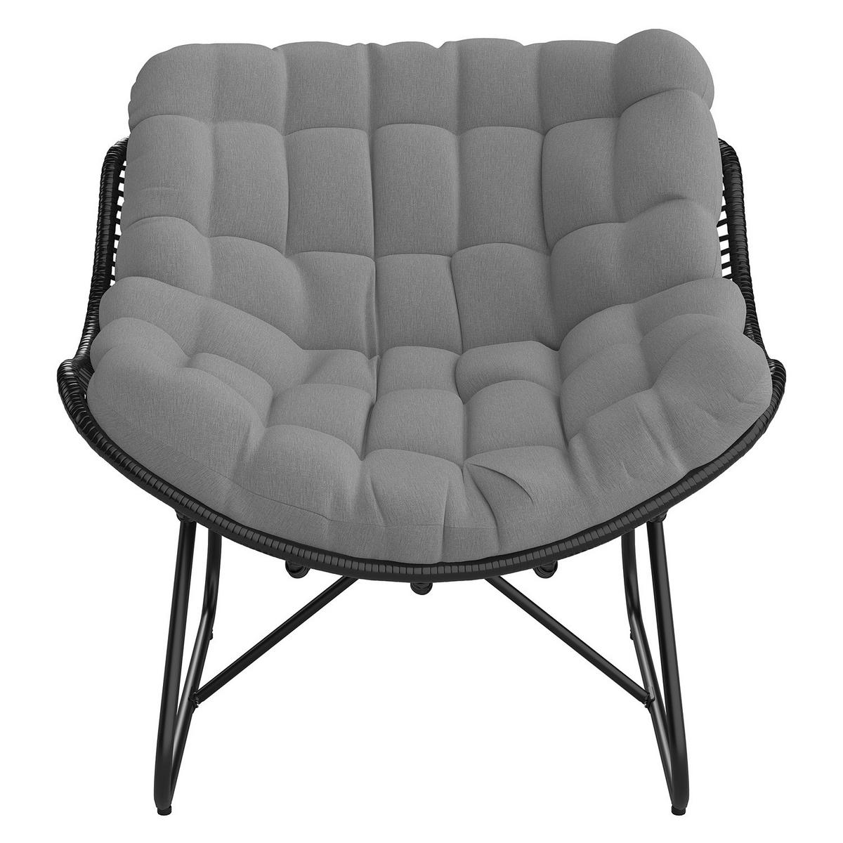 GARTENSESSEL MIT SITZKISSEN - Polyrattan / Polyester - Schwarz/Grau, Kunststoff/Textil (97/84/111cm) - home24