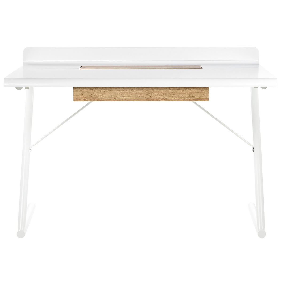 SCHREIBTISCH weiß/heller Holzfarbton 120/60/84 cm Focus - Weiß, Holzwerkstoff (60/120/84cm) - Beliani
