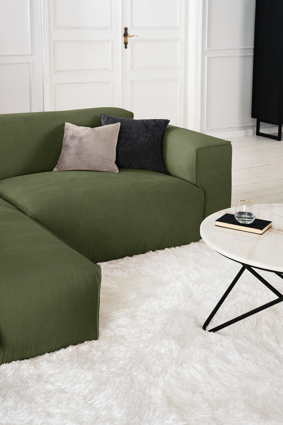 1,5-SITZER ECKSOFA mit Longchair - Dunkelgrün/Schwarz, Kunststoff/Textil (260/173cm) - home24