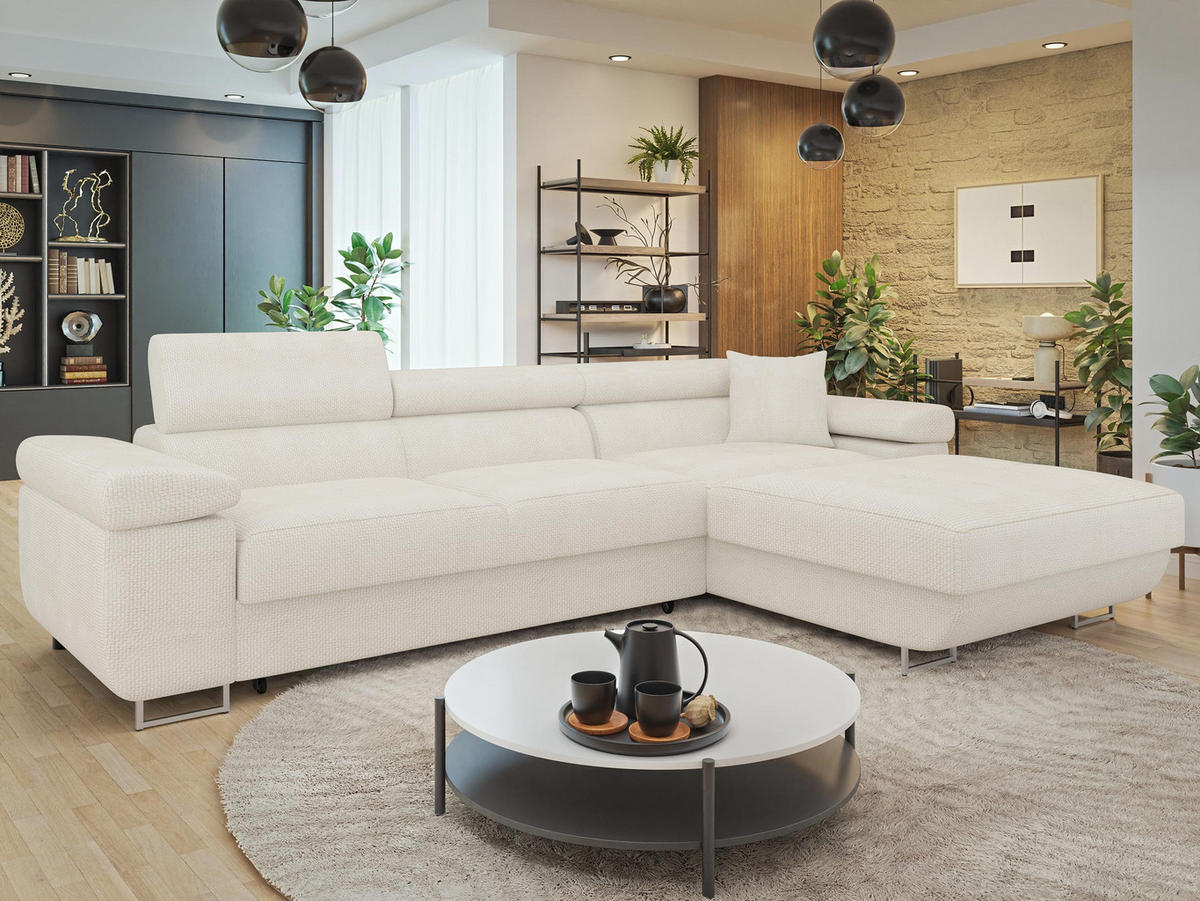 ECKSOFA Torezio Mini, Seite: Rechts - Ecru, Holz/Textil (280/170cm) - MIRJAN24