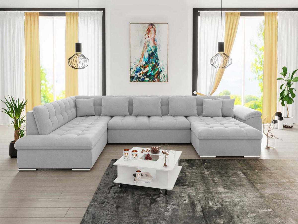 WOHNLANDSCHAFT Niko Bis, Seite: Rechts - Silberfarben, Holz/Textil (348/76/205cm) - MIRJAN24