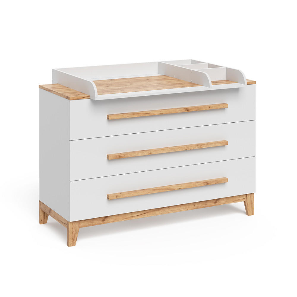 WICKELKOMMODE Malia Weiß/Artisan 133.2 x 98 cm mit 3 Schubladen - Weiß, Holzwerkstoff (133.2/98/70cm) - VitaliSpa