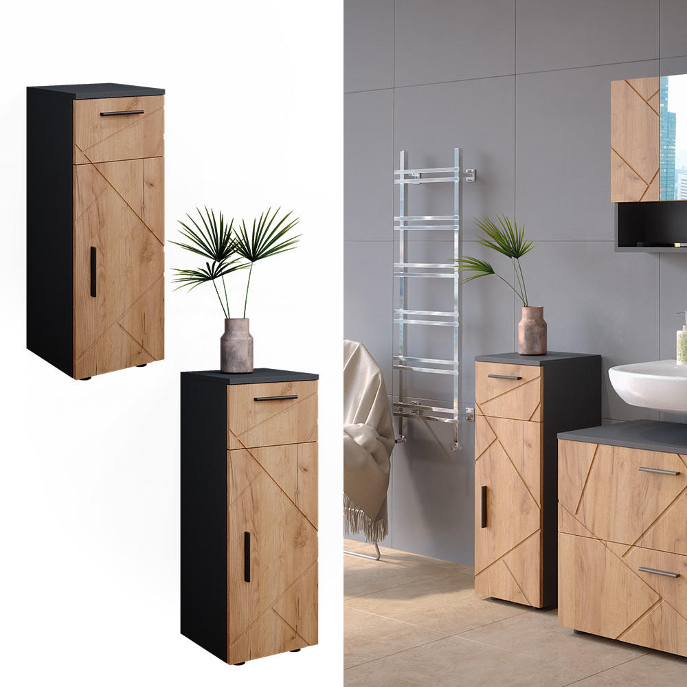 MIDISCHRANK Irma Goldkraft Eiche 30 x 81 cm - Anthrazit/Eiche Wotan, Holzwerkstoff (30/81/30cm) - Vicco