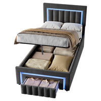 POLSTERBETT 90x200 Einzelbett mit Matratze,mit LED Beleuchtung,mit Stauraum,Grau - Grau, Holzwerkstoff/Textil (90/200cm) - EVRYAE