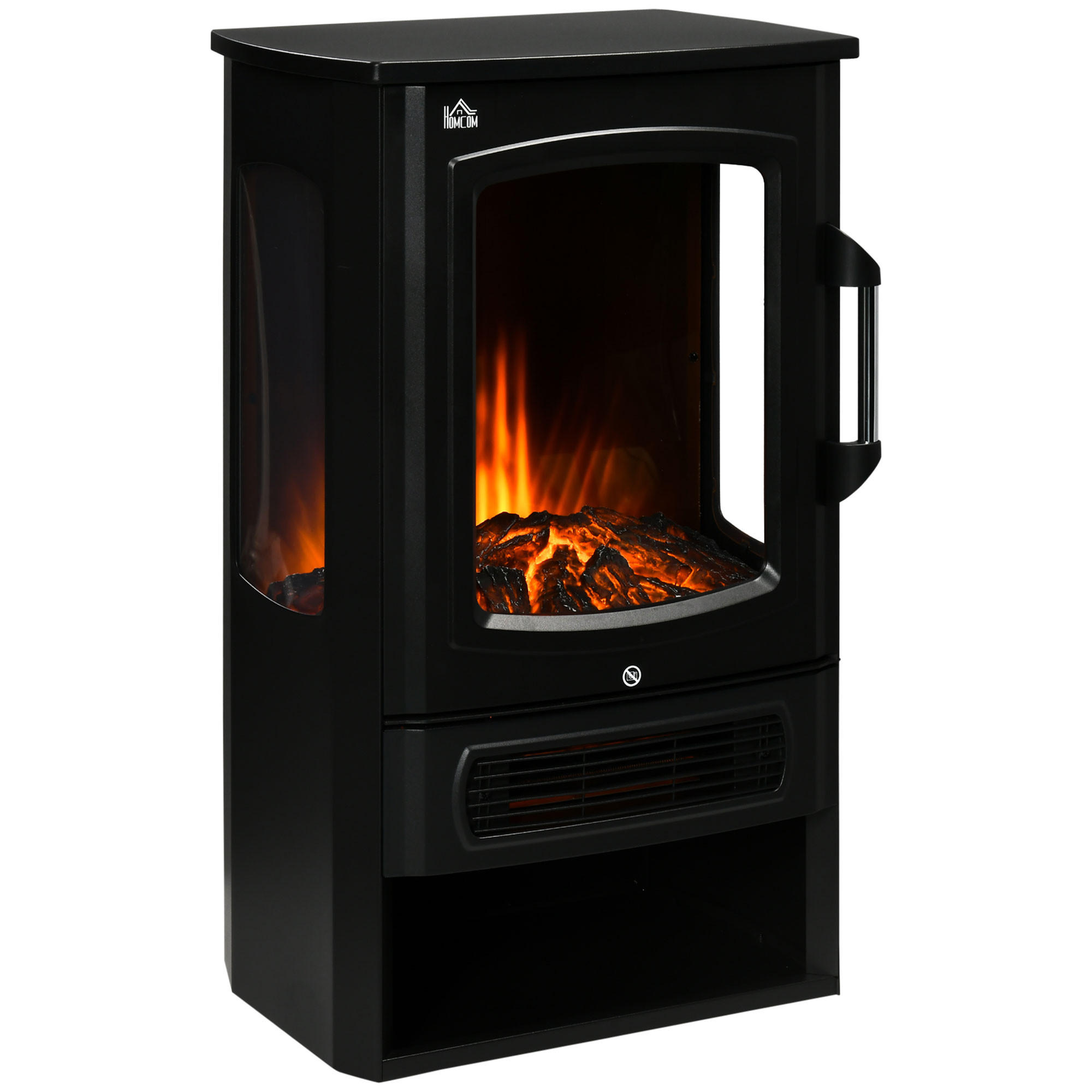 ELEKTROKAMIN, 1000/2000W, mit 2 Heizstufen, Stahl, Schwarz, 44,5 x 32 x 74 cm - Schwarz, Metall (32/74/44.5cm) - HOMCOM