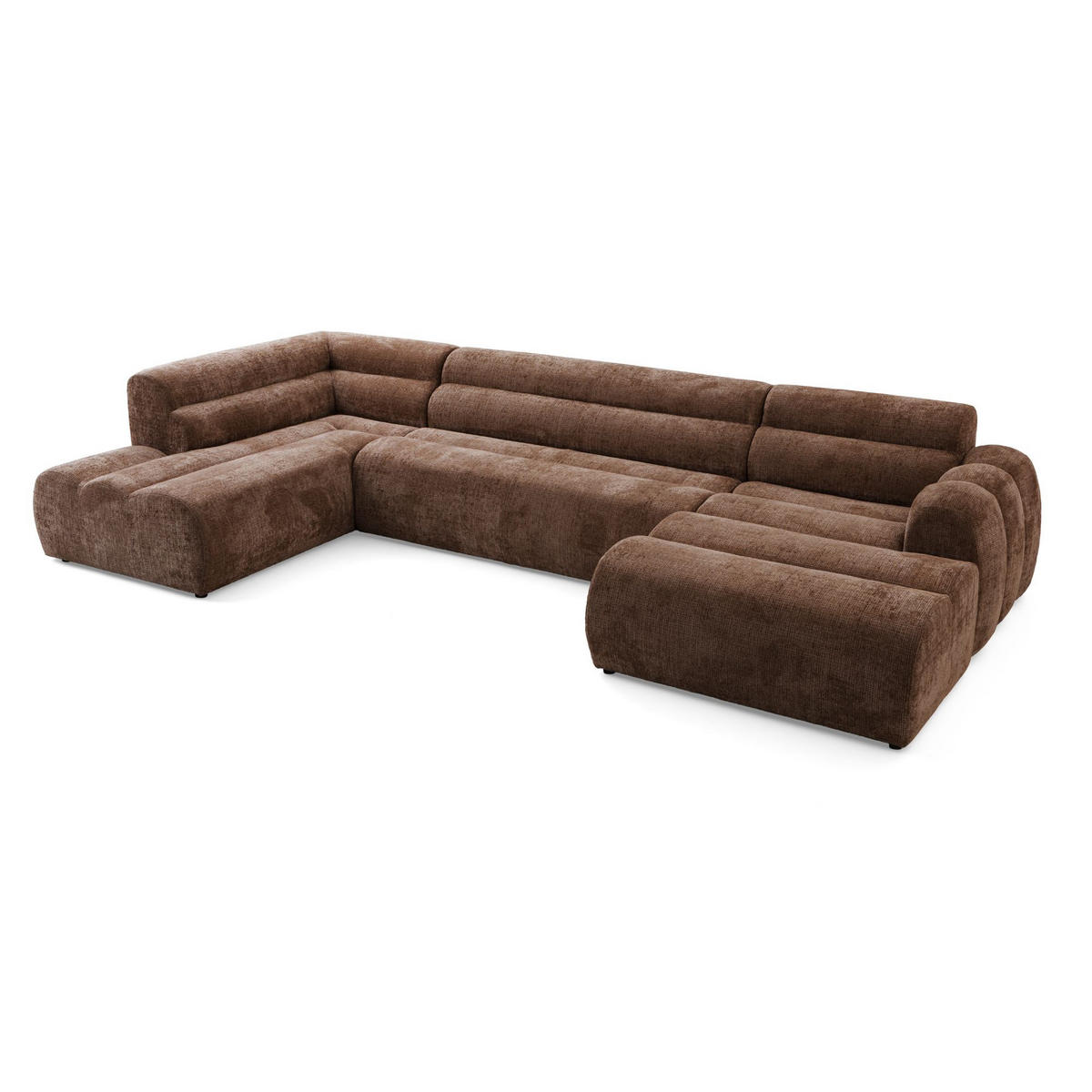6-SITZER modulares Wohnlandschaft U XXL VEER SET 4 Links, 368 x 190 cm, Chenille Webstoff Orange - Schwarz/Orange, Holz/Kunststoff (368/75/190cm) - Muffo