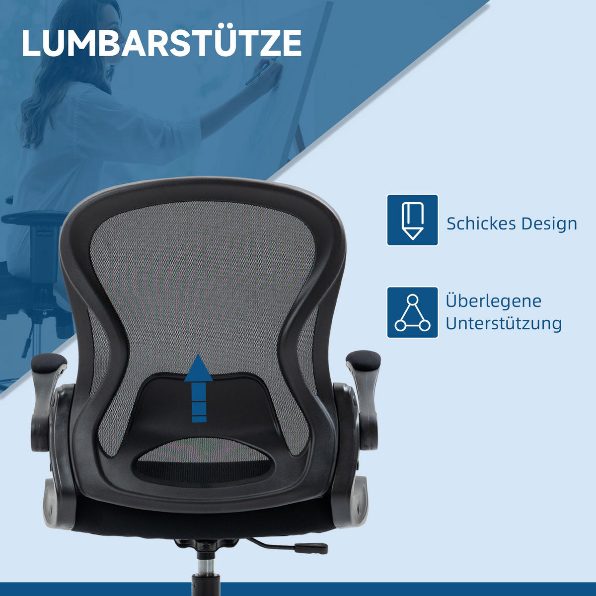 ZEICHENSTUHL, Ergonomischer Bürostuhl, Drehstuhl, Arbeitsstuhl, Höhenverstellbar - Schwarz, Textil (65/122/59cm) - Vinsetto