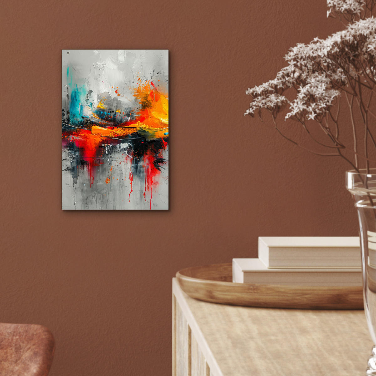 KOVOVÝ OBRAZ Moderné umenie - Oranžová - Sivá - Abstraktné 20x30 cm - svetlosivá, kov (20/30cm) - MuchoWow