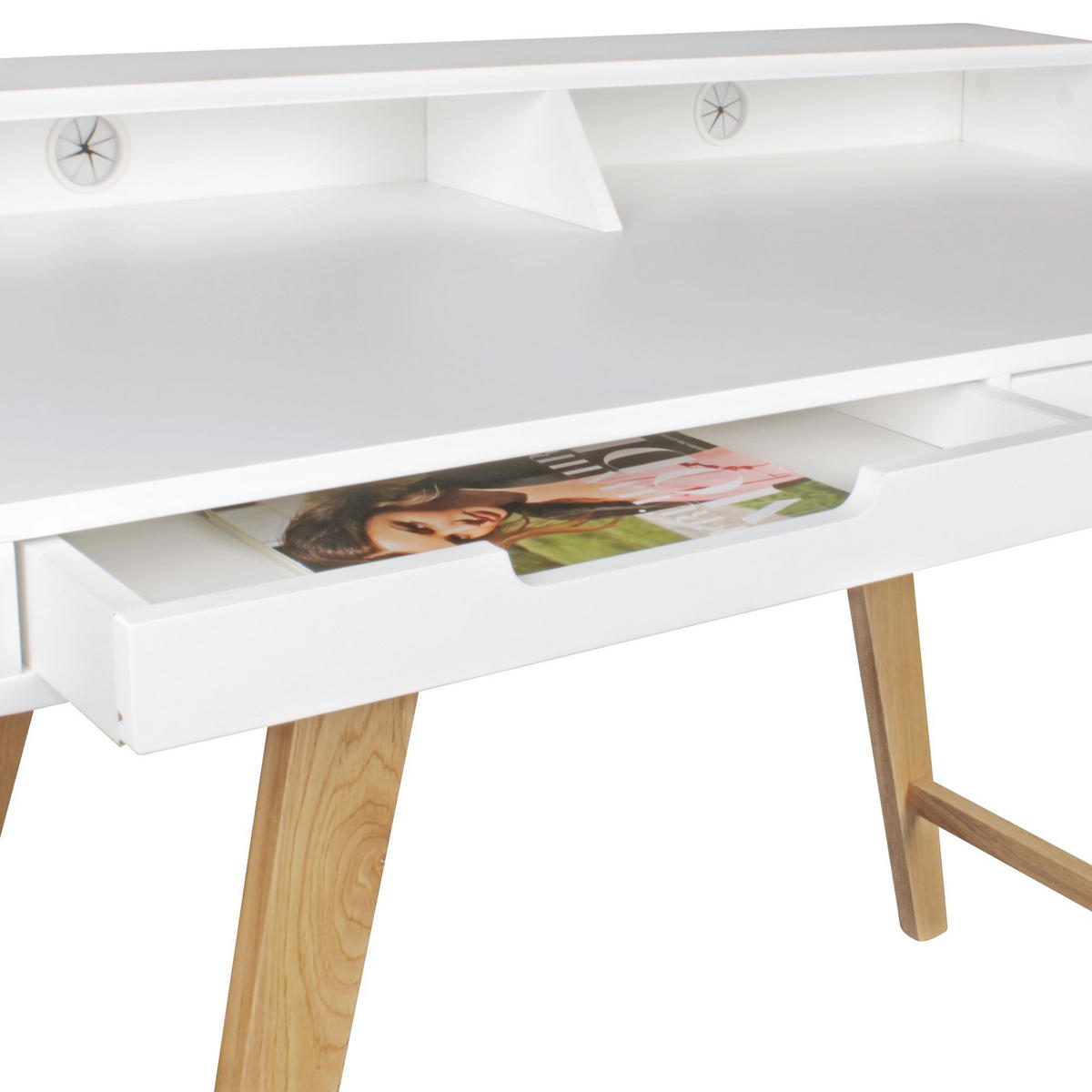 SCHREIBTISCH – Retro Look, große Arbeitsfläche, modern - Beige/Weiß, Eichenholz/Holz (60/110/85cm) - KADIMA DESIGN