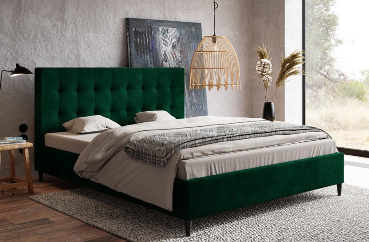 BETT Butelgrün LUXO 4 Gepolstert Auf Holzbeinen 140x200 cm - Schwarz/Grün, Textil (140/200cm) - Sepro Meble