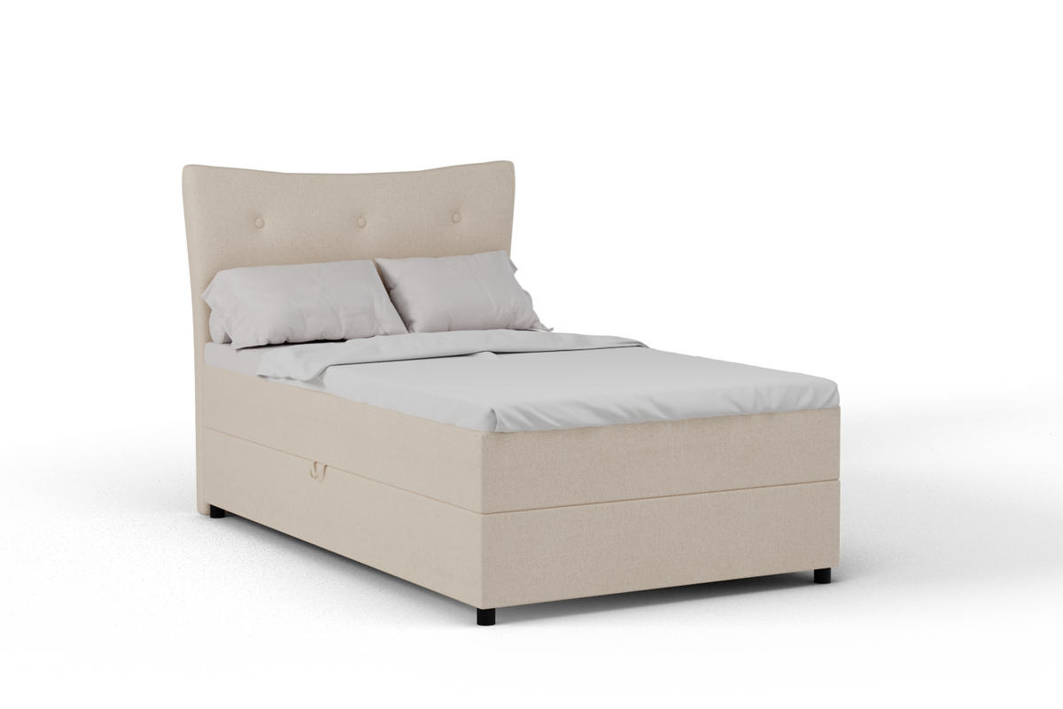 BOXBETT Nevada 120x200 cm Polsterbett mit hochwertiger Bonell-Matratze und Topper - beige - Beige, Holz (120/200cm) - Panda Möbel