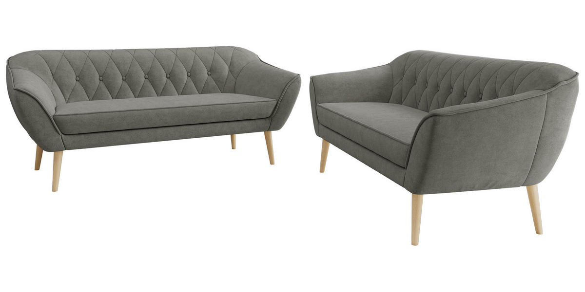 SEDACÍ SOUPRAVA PIRS 3+3 - Šedá Strukturovaná látka - Dřevěné nohy - šedá/barva buku, kompozitní dřevo/textil (180/75/74cm) - MKS