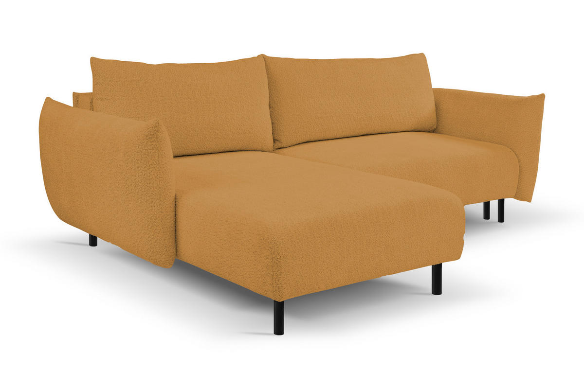 ECKSOFA ADEL mit Schlaffunktion und Bettkasten, L-förm, Metallbeine, verstellbar lose Rückenkissen, freistehend, LINKS, 171x257x90 cm, Gold - Goldfarben, Holz/Textil (171/257cm) - DomoHome