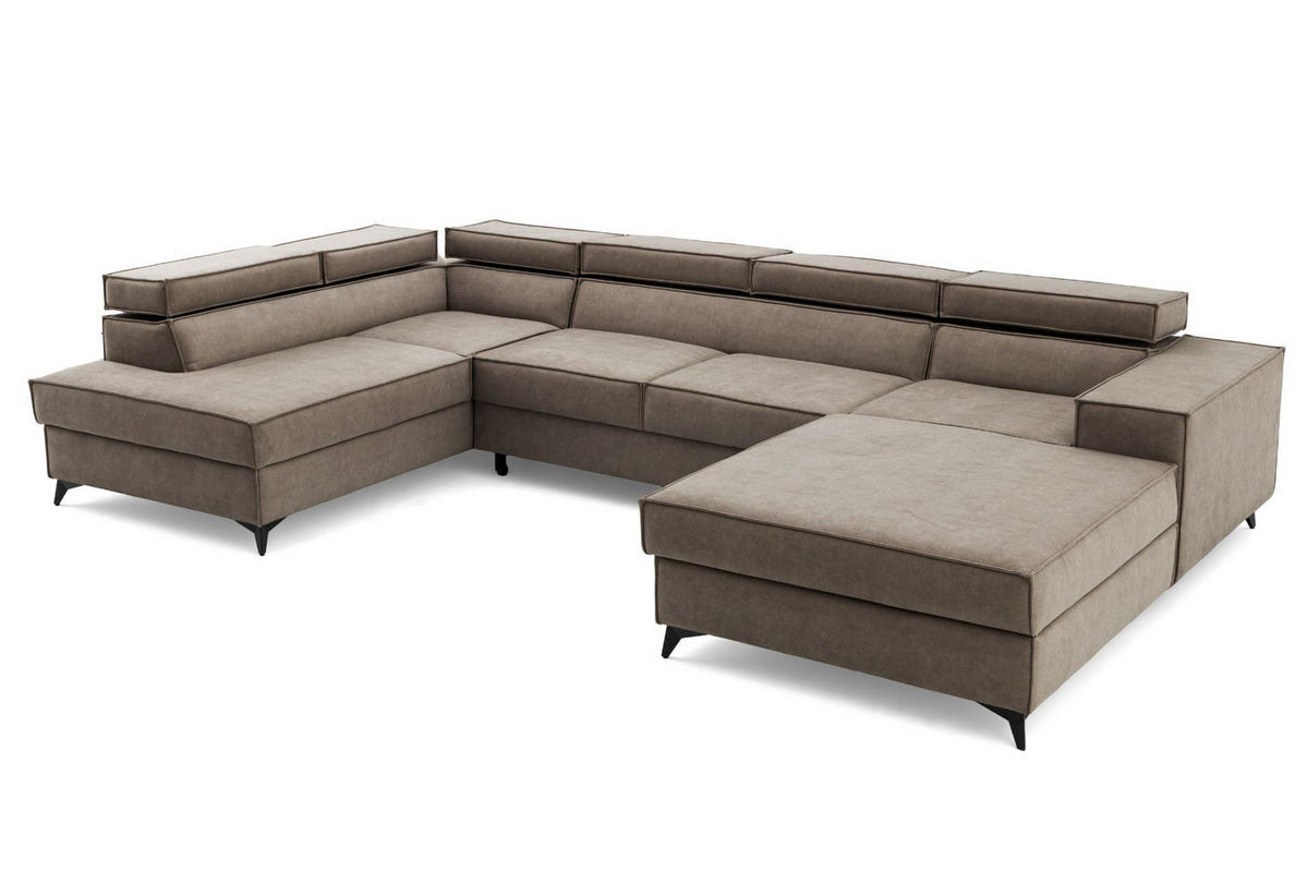 ECKSOFA PURE U Links mit Schlaffunktion 127x270 Velours Beige - Beige/Schwarz, Holz/Textil (340/204cm) - Muffo
