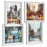 BILDER SET 4er Set - 50x50 cm & 40x60 cm Weißer Rahmen - Moderne, farbenfrohe Städte mit Charakteren - Weiß, Kunststoff (50/50cm) - TULUP
