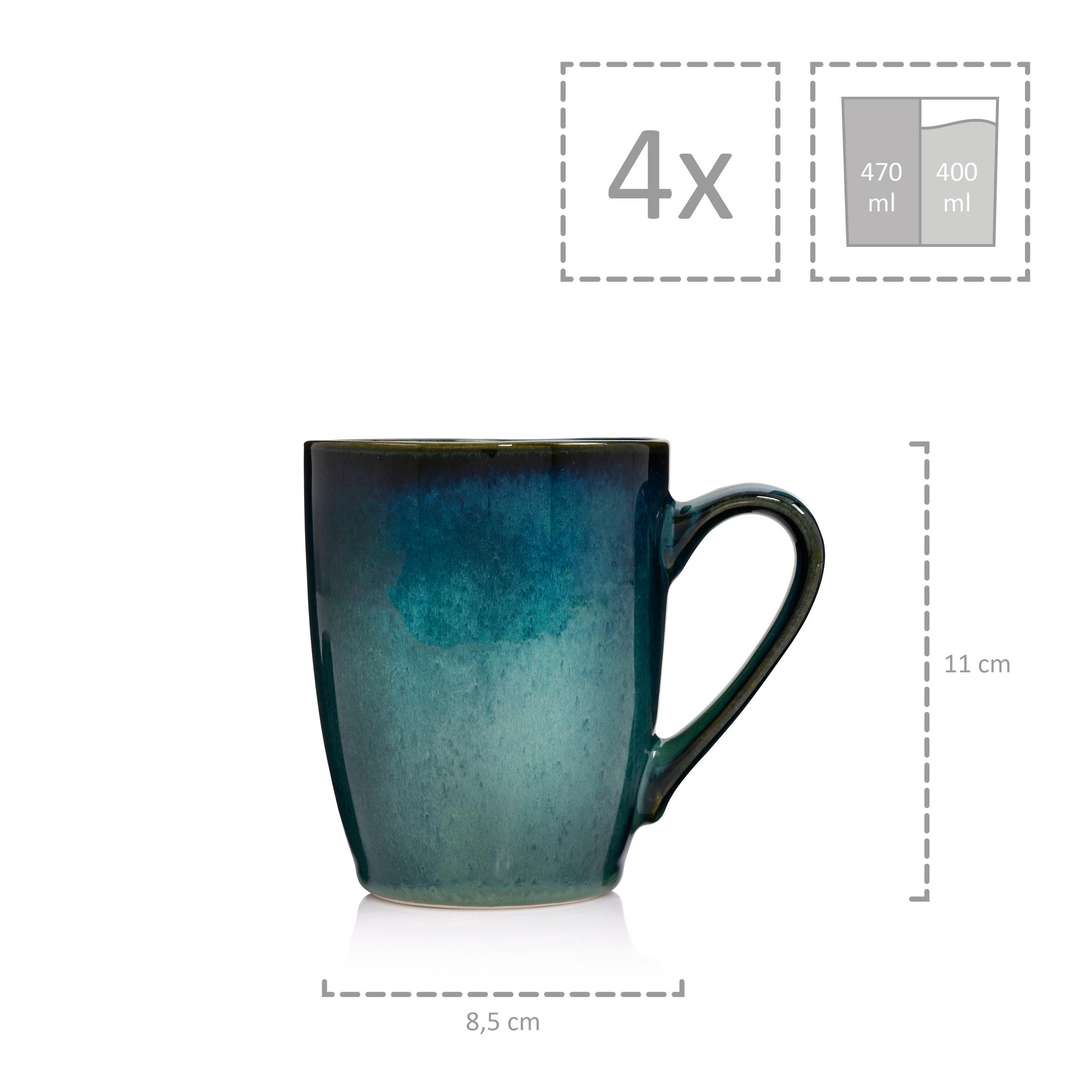 KAFFEEBCHER SET MAURI - 4 teilig aus Steingut - Grün, Keramik (23/14/21cm) - Sänger