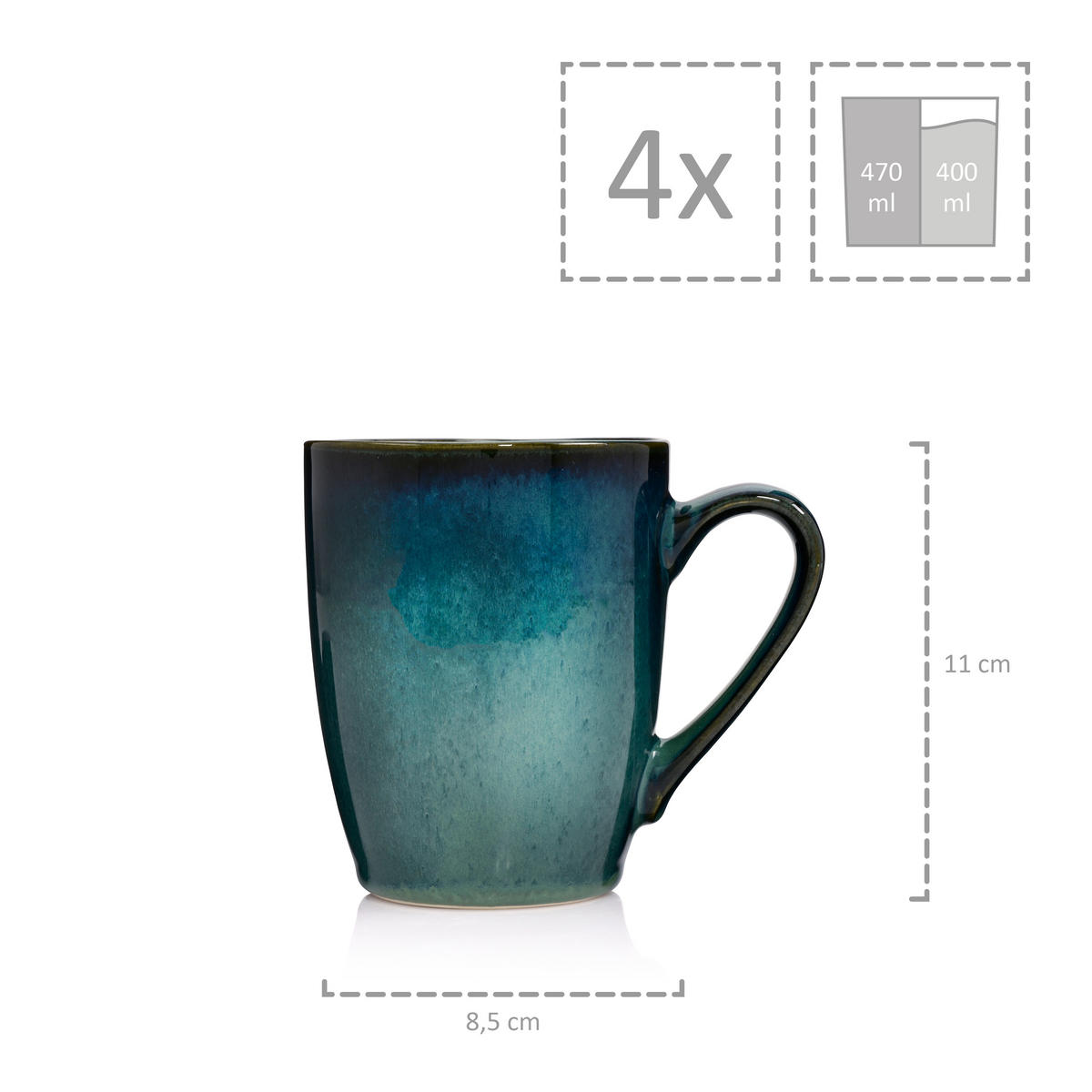 KAFFEEBCHER SET MAURI - 4 teilig aus Steingut - Grün, Keramik (23/14/21cm) - Sänger