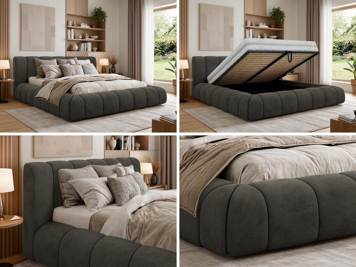 POLSTERBETT NUBEA CLASSIC 180/200 - Dunkelgrau Velvet - ohne Matratze - Dunkelgrau, Textil (180/200cm) - MKS