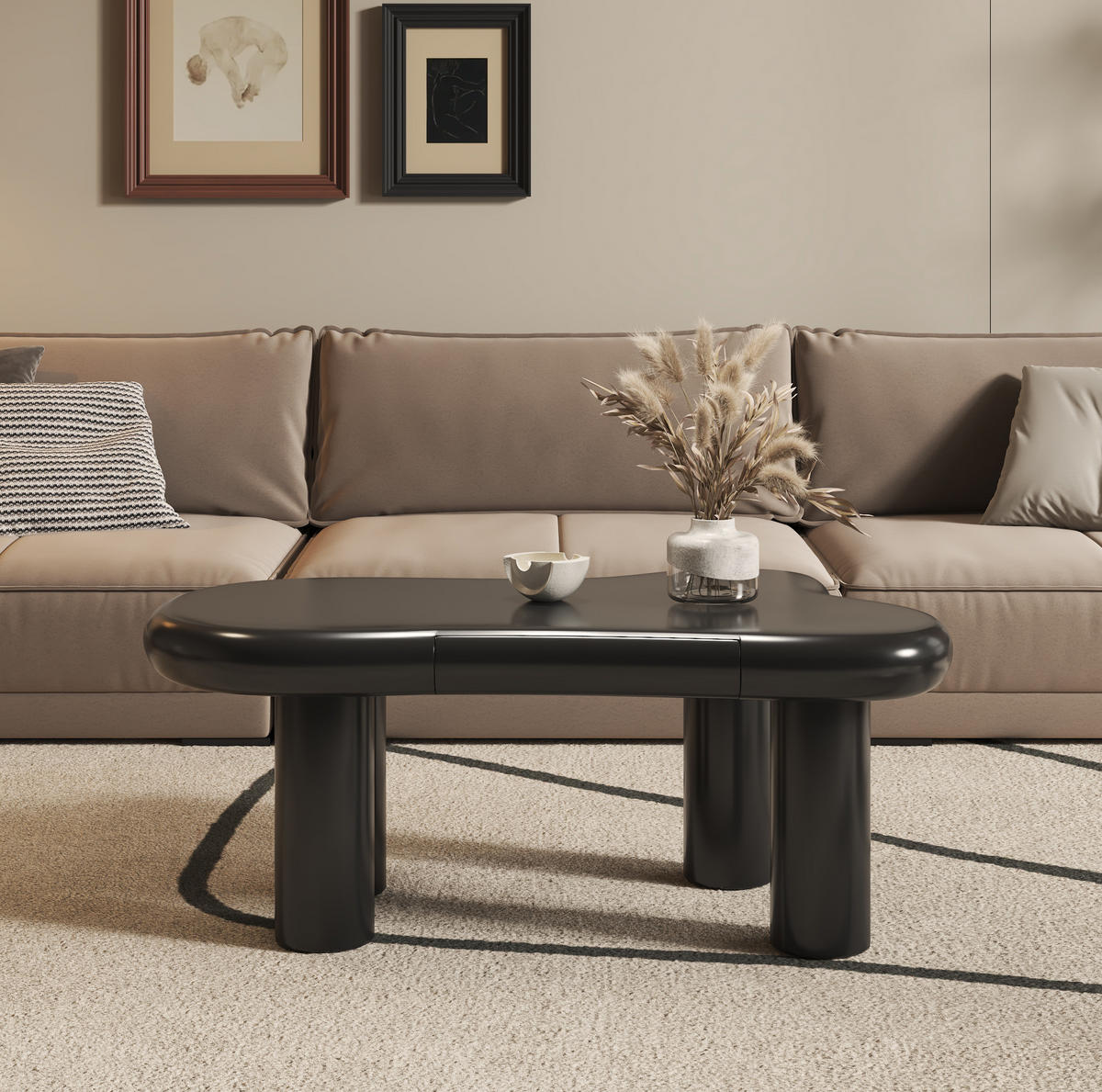 COUCHTISCH 98/65,5/40 cm mit LED-Beleuchtung und Schublade in Schwarz - Schwarz, Holzwerkstoff (98/65.5/40cm) - Flora Grace