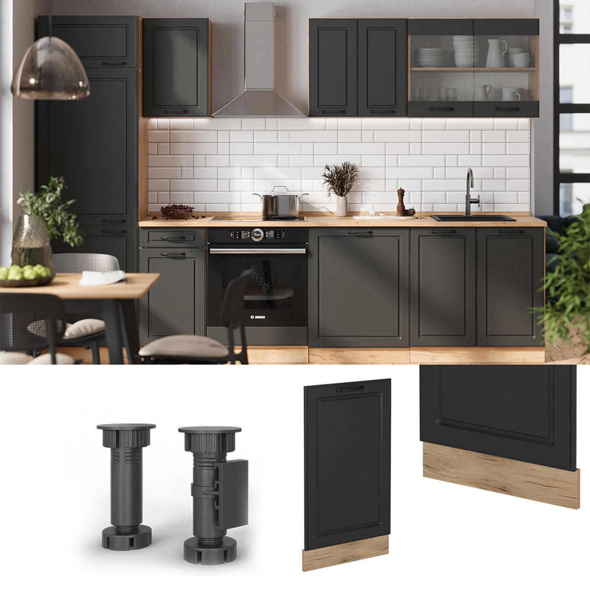 GESCHIRRSPÜLBLENDE R-Line Anthrazit Landhaus 45 cm , AP Anthrazit - Honigeiche/Anthrazit, Holzwerkstoff (45/81.8/1.6cm) - Vicco