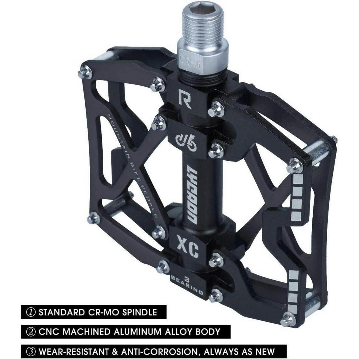 FAHRRADPEDALE MTB Pedal CNC Aluminiumlegierung rutschfest 9/16" Schwarz - Schwarz, Metall (10/2.5/10.5cm)