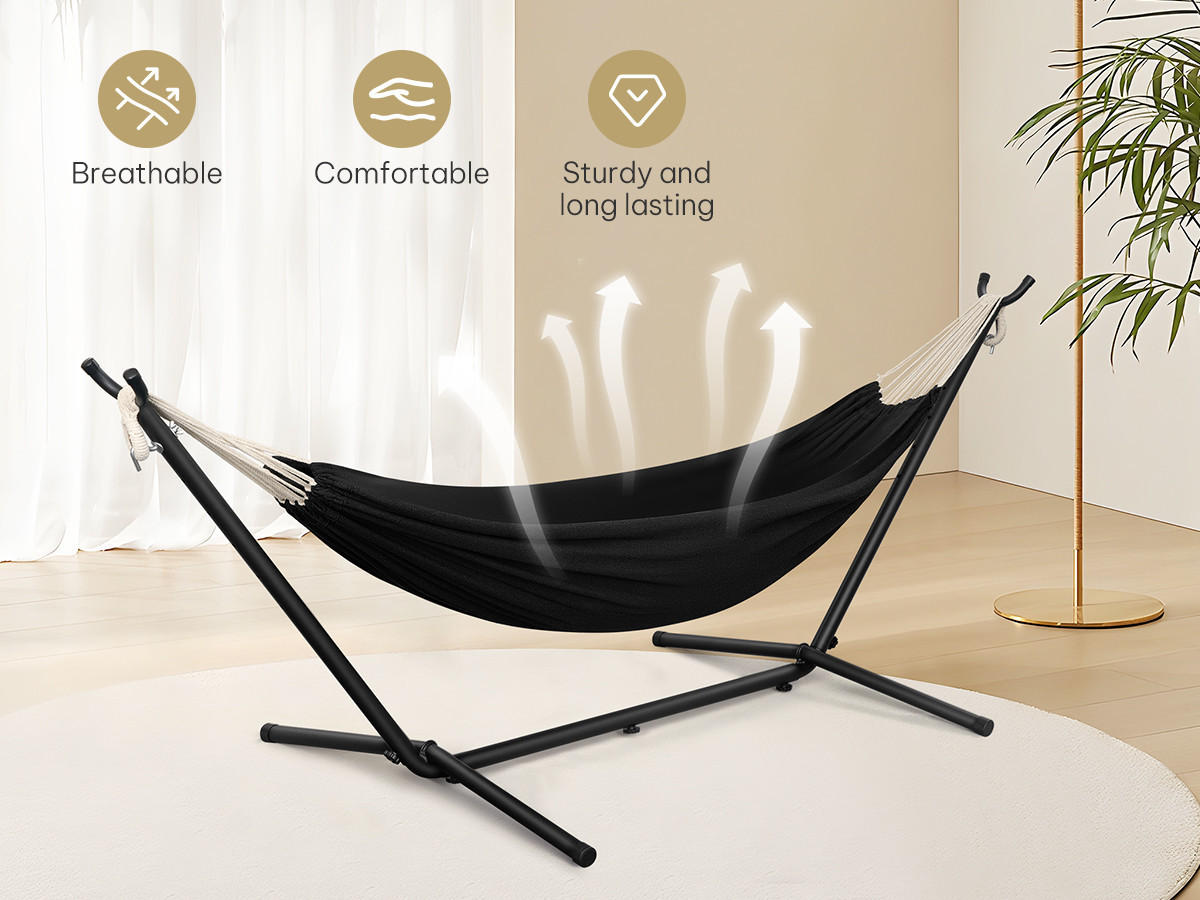 DOPPEL-HÄNGEMATTE mit Gestell – 250 kg, 2 Personen - Beige, Metall (106/100/280cm) - Auledio