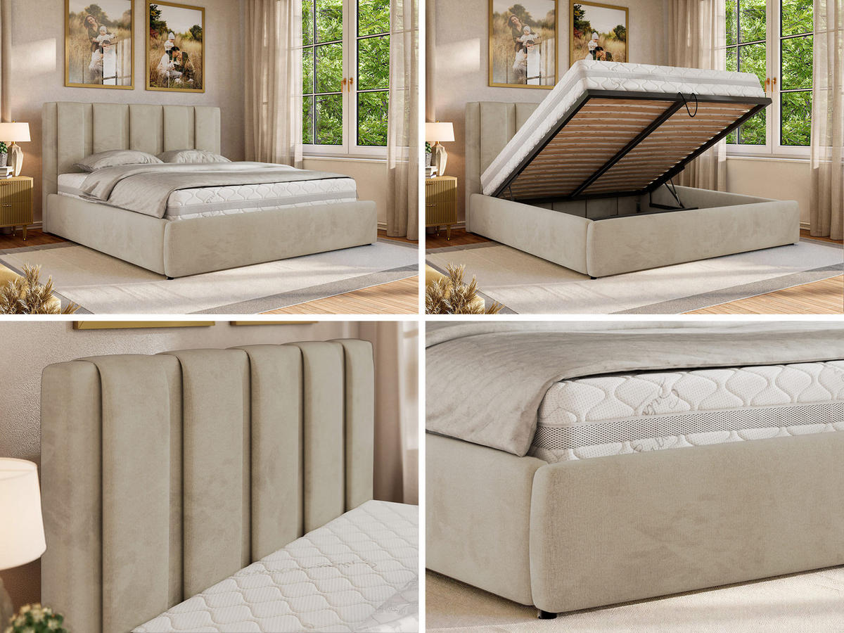 POLSTERBETT SAVINO CLASSIC 160/200 - Beige Velvet - ohne Matratze - Beige, Textil (160/200cm) - MKS