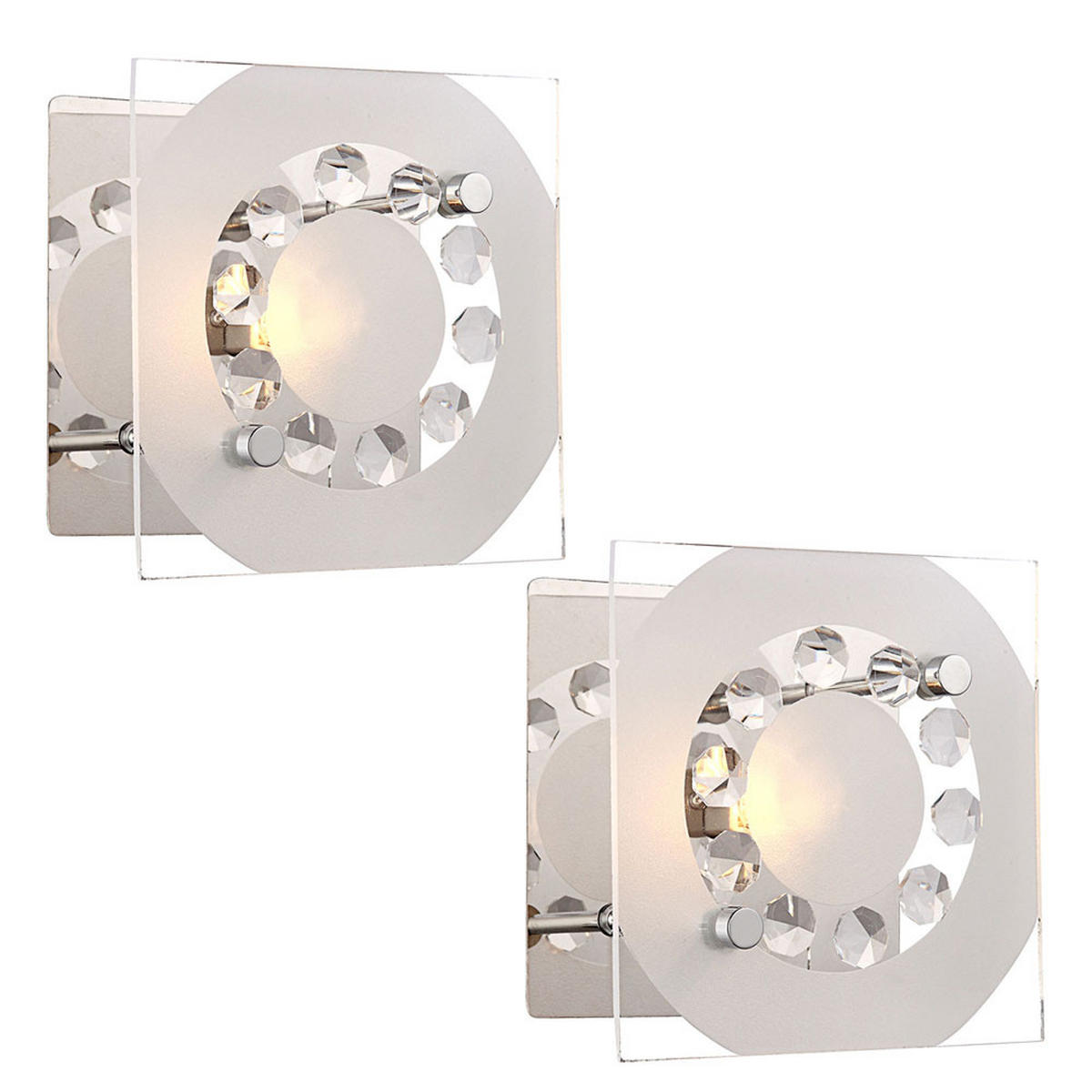 WANDLEUCHTE DIANNE Kristall Silber 2er Set - Silberfarben, Glas (12/9/12cm) - Globo Lighting