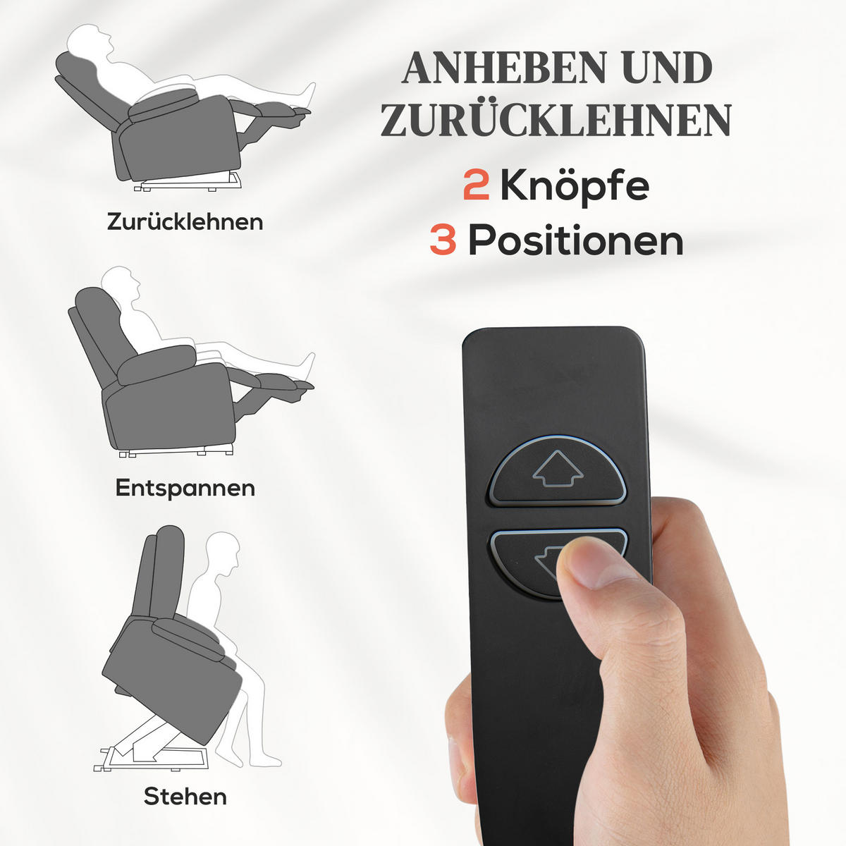 FERNSEHSESSEL mit Aufstehhilfe, Grau - Schwarz/Grau, Textil/Metall (95/109/91cm) - HOMCOM