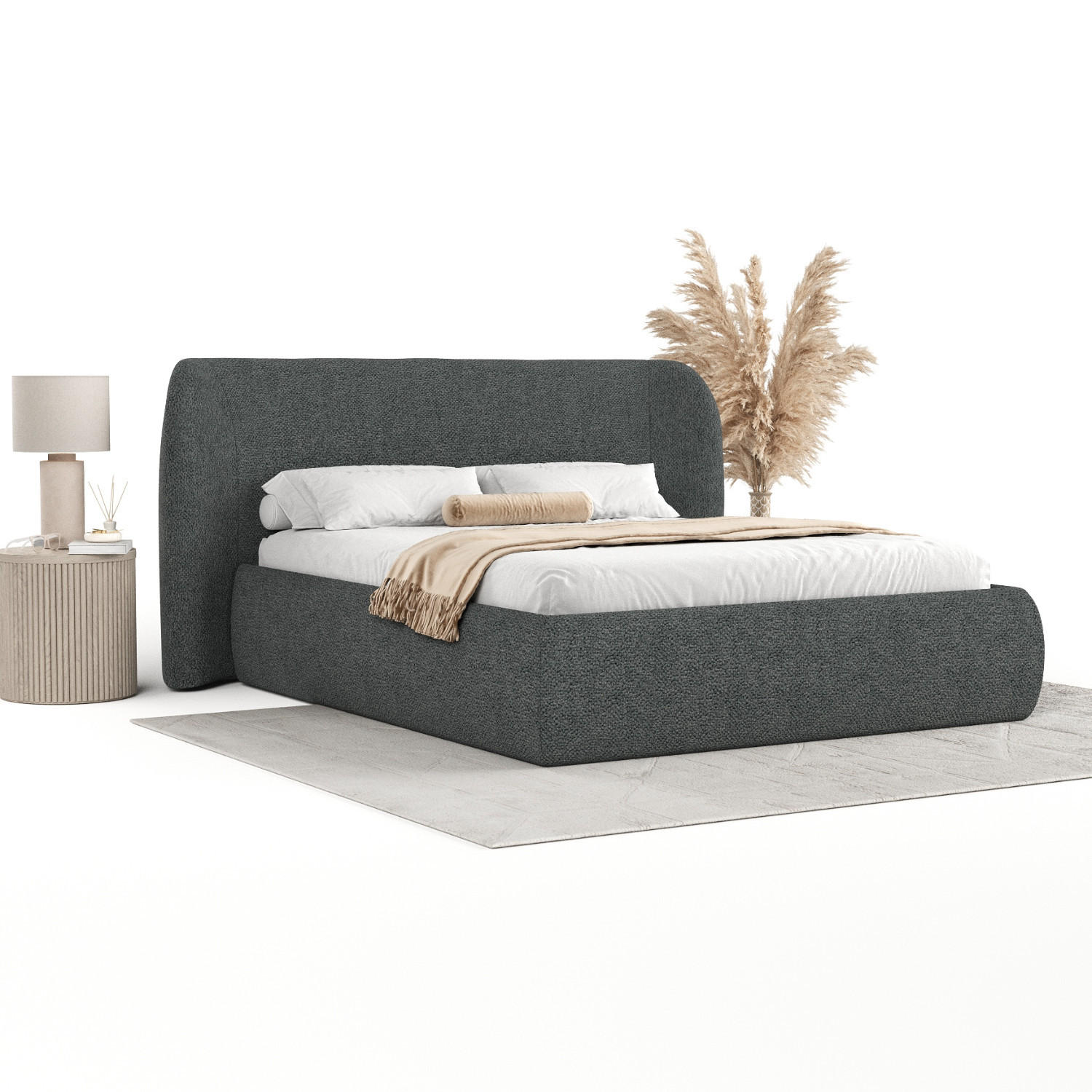 POLSTERBETT Bellano mit Stauraum 160/200 cm Anthrazit im Bubble Stoff - Anthrazit/Schwarz, Holz/Holzwerkstoff (160/200cm) - AltaBeds