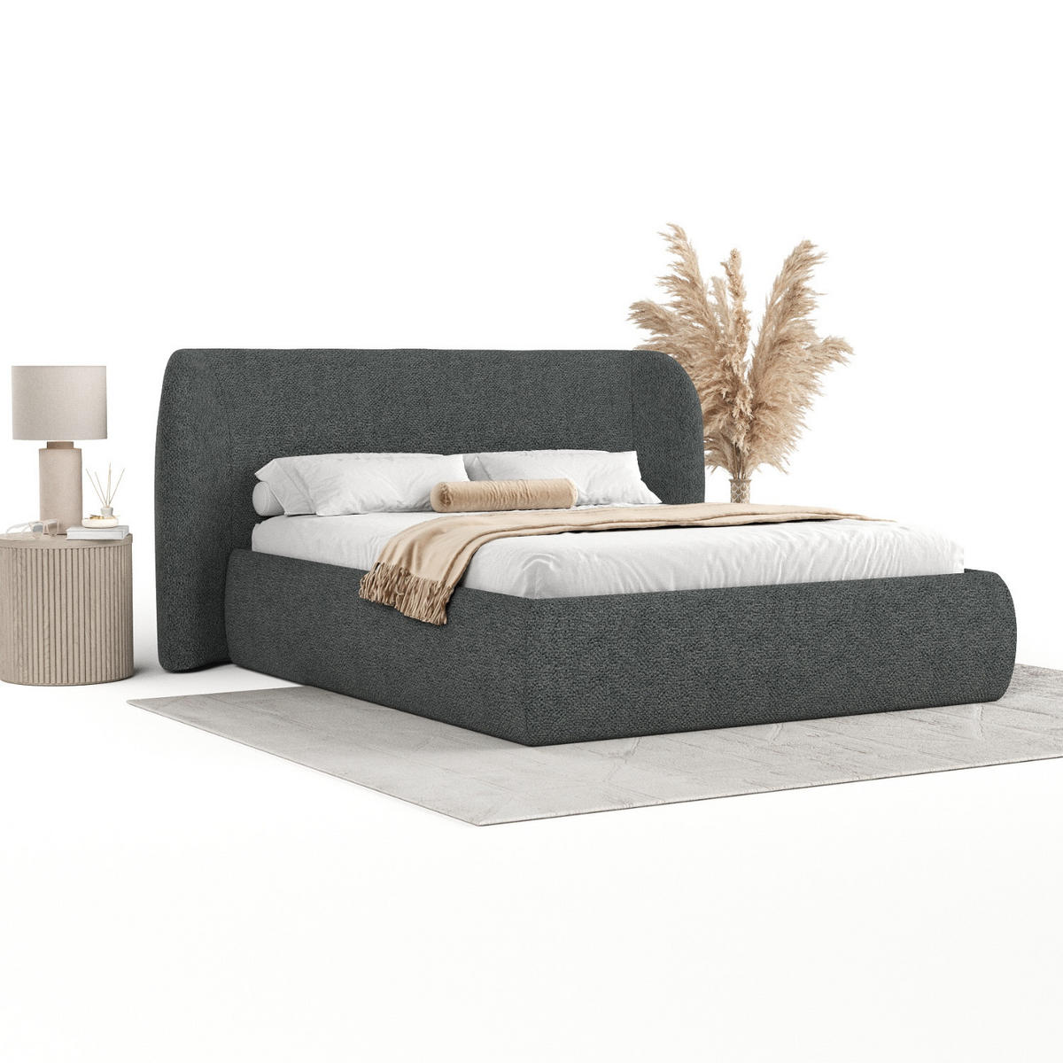 POLSTERBETT Bellano mit Stauraum 180/200 cm Anthrazit im Bubble Stoff - Anthrazit/Schwarz, Holz/Holzwerkstoff (180/200cm) - AltaBeds