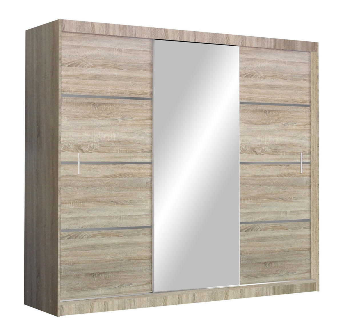 SCHWEBETÜRENSCHRANK NASUS 250/215/61 cm 3-türig mit Spiegel Sonoma Eiche - Sonoma Eiche, Holzwerkstoff (250/215/61cm) - MASSENO