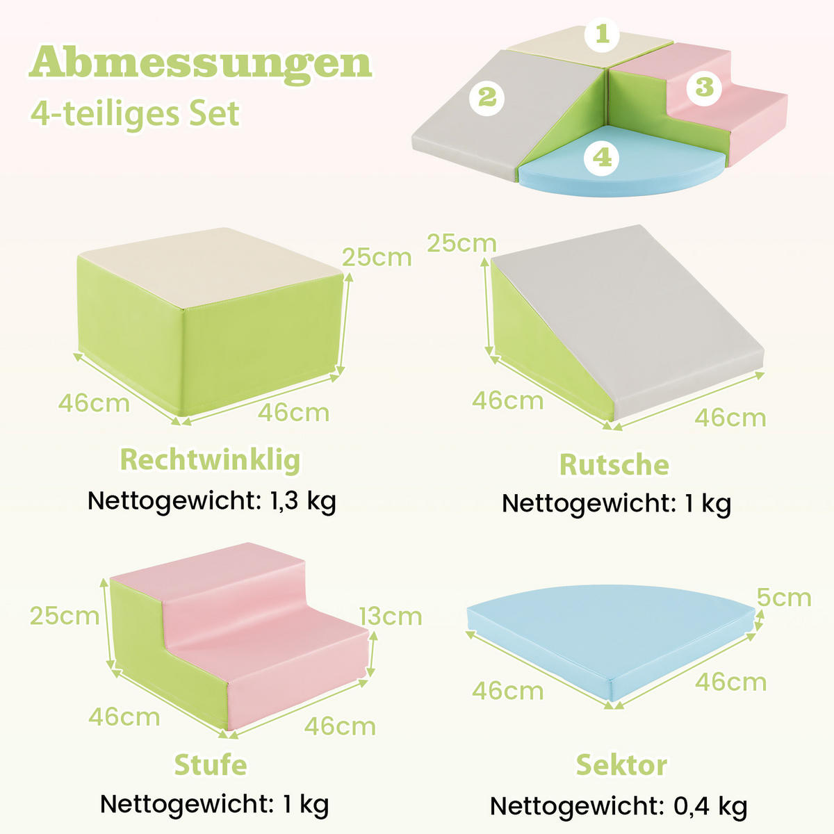 SOFTBAUSTEINE Grün (4-teilig) - Grün, Leder (46/25/46cm) - COSTWAY