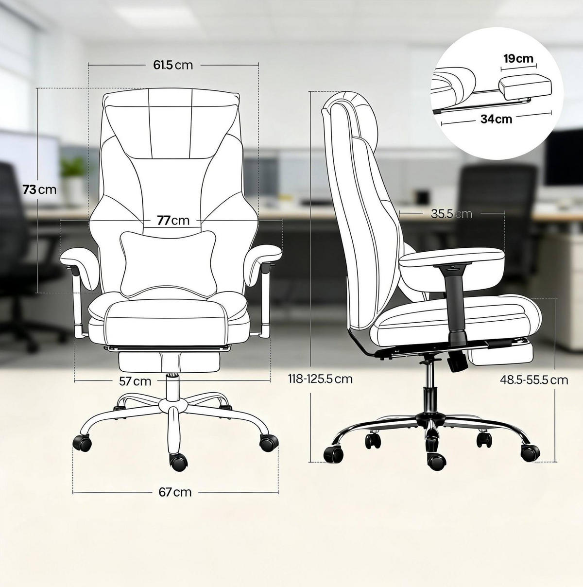 BÜROSTUHL ergonomisch höhenverstellbar mit Fußlehne Braun - Braun, Metall (77/125.5/35.5cm) - Meubliv