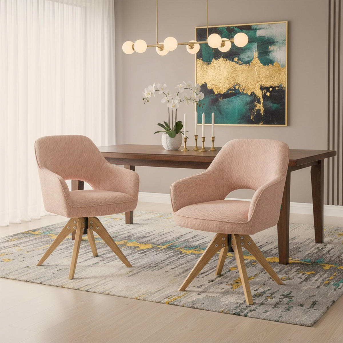 DREHSTUHL Mika-Lena - Honigeiche/Rosa, Eichenholz/Holz (60/87/65cm) - DUBI Möbel