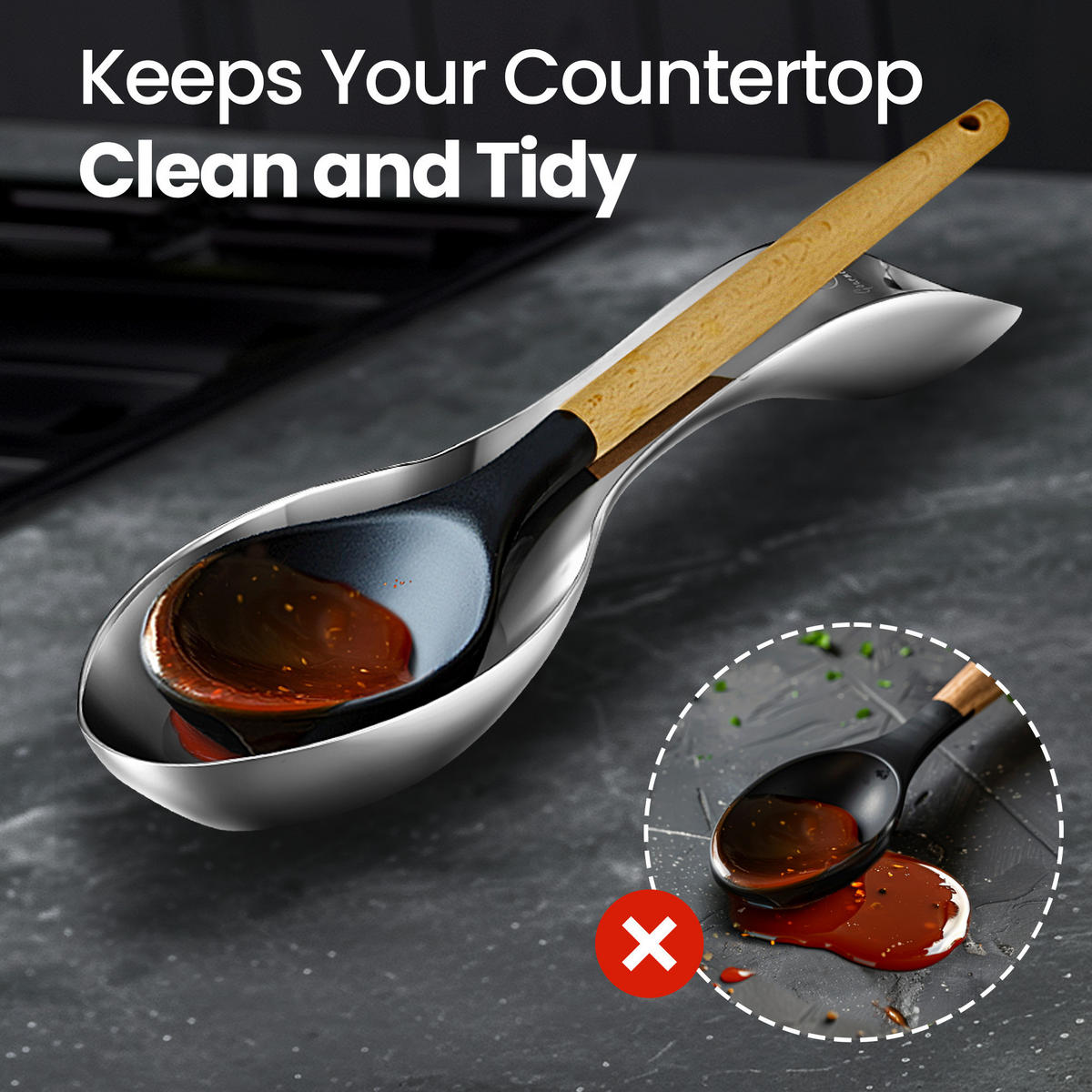 LÖFFELABLAGE, Edelstahl, bruchsicherer Halter für Herd und Arbeitsplatte - Edelstahlfarben, Metall (27/4/9.5cm) - Gourmet Easy